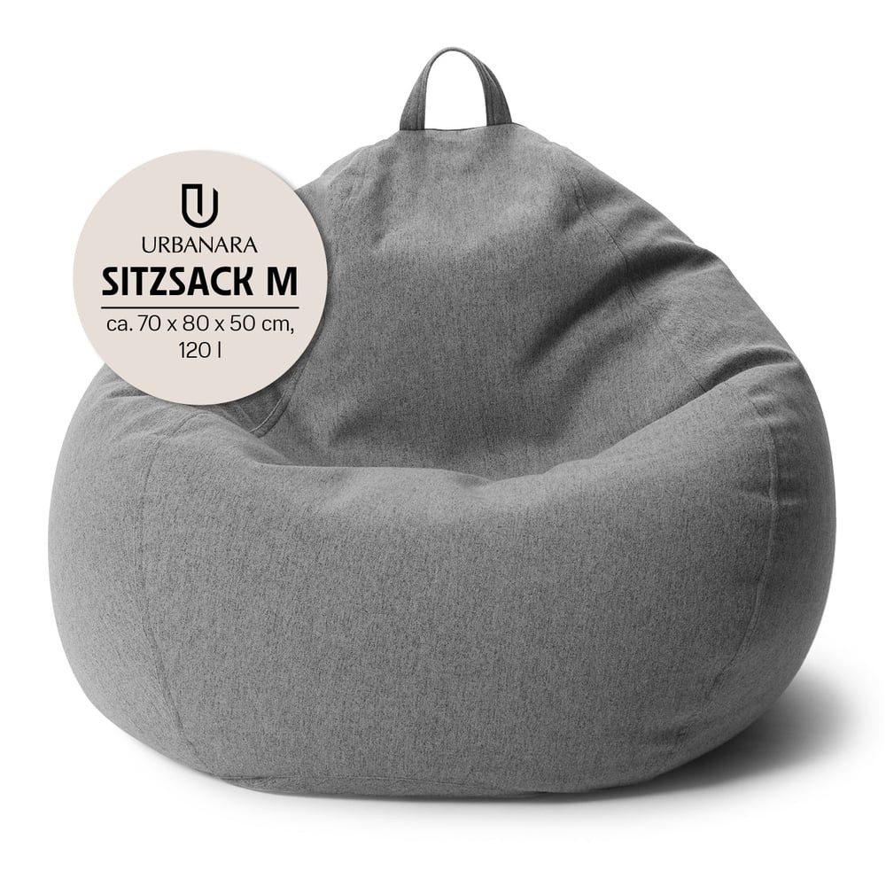 Urbanara Sitzsack Indoor Sitzsack Round M 120 l - XXL Sofa Sessel, ideal zum Pouf Hocker, EPS Perlen Bean Bag Sitzkissen mit Füllung, Lounge Bodensofa waschbar