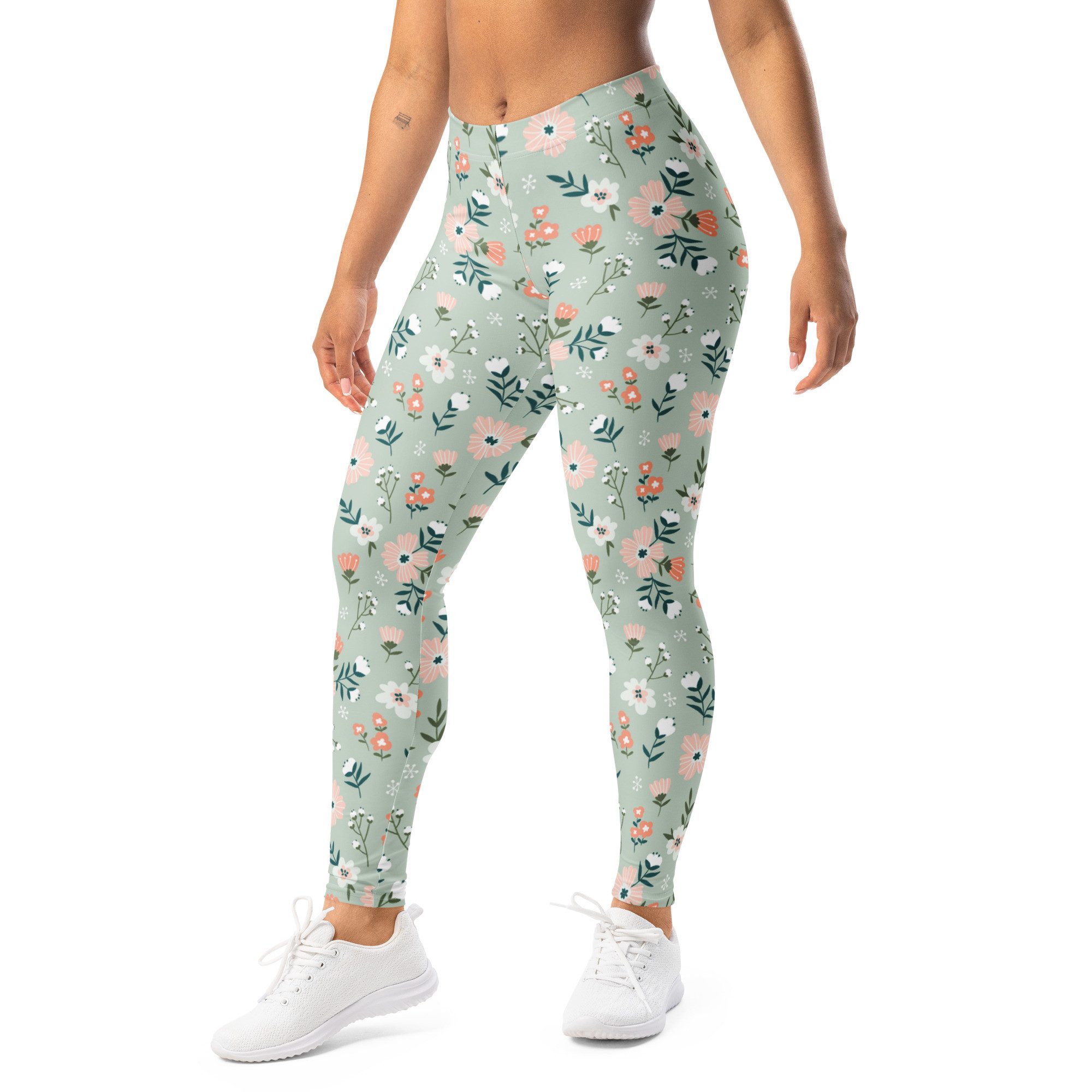 DECALVIBES Funktionsleggings Damen Leggings Basic Happy Flowers Meadow Blickdicht, 4-Wege-Stretch, elastischer Bund, weiches Material