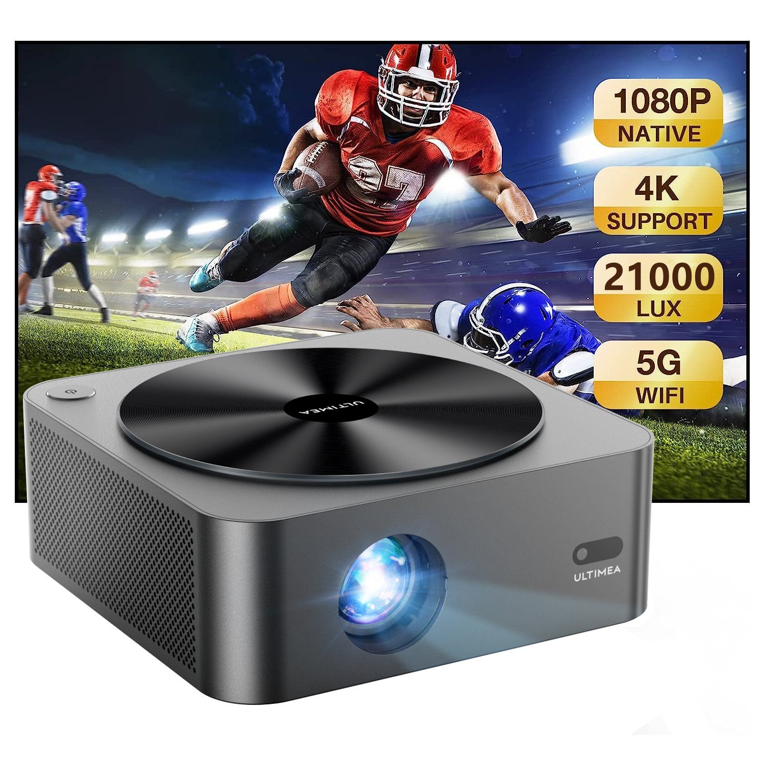 Ultimea Native 1080P Full HD Beamer (21000 lm, 15000:1, 1920 x 1080 px, Full HD,4K-Decodierung&HDR10, Autofokus&6D-Autotrapezkorrektur) schwarz