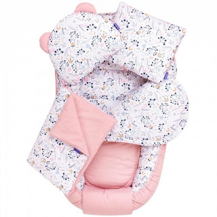 Jukki Kuschelnest JUKKI Baby Nestchen 5tlg SET für Neugeborene [Soft Meadow] 2seitig Babynest + Matratze + Decke + 2xKissen (5-tlg)