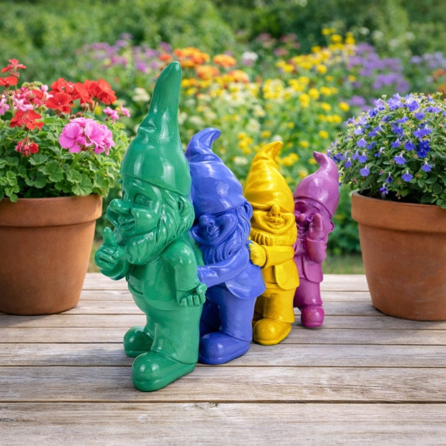 Online-Fuchs Gartenfigur lustige Gartenzwerge, Wichtel Polonaise für außen - bunte Deko Figuren, (modern, wetterfest), moderne knallige Farben - wetterfest - 23 oder 30 cm groß