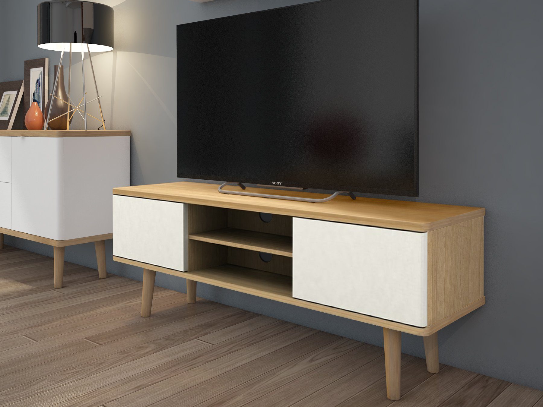 loft24 Lowboard Alana, Fernsehschrank, TV-Lowboard, TV-Bank, Skandinavischer Stil