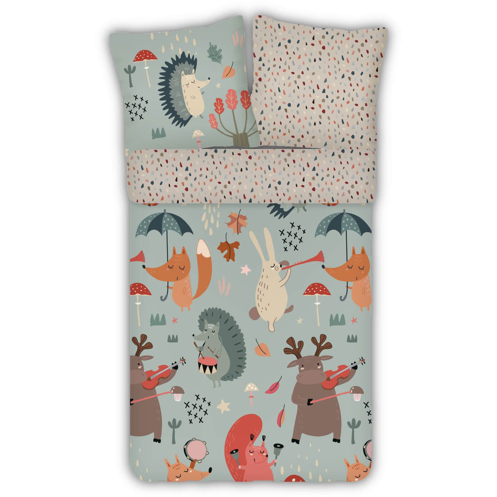 ESPiCO Kinderbettwäsche Waldtiere Bunt Trendy Bedding, Renforcé, 2 teilig, Tiere, Instrumente, Kindermotive