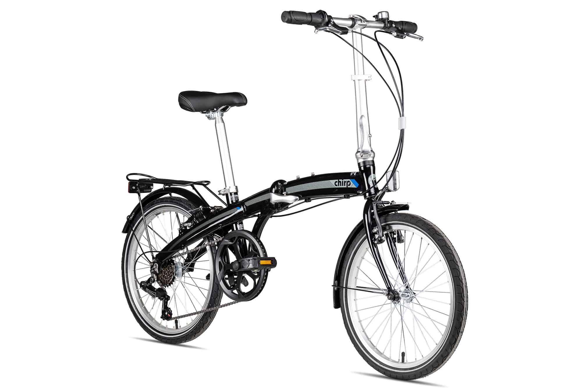 Chirp Dolphin 6 folding bike, 6-speed Shimano Tourney TY21 derailleur, space-saving folding design, black/grey