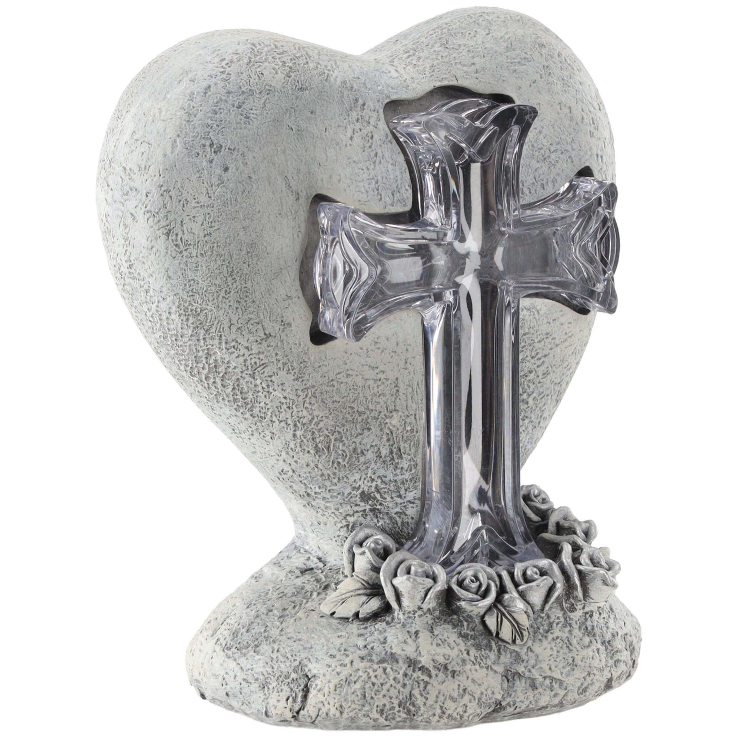 Sarcia.eu Grabkerze Grabfigur STEINKREUZ mit Solar-LED, HERZ, 14 x 10 x 18 cm – Bild 3 von 5