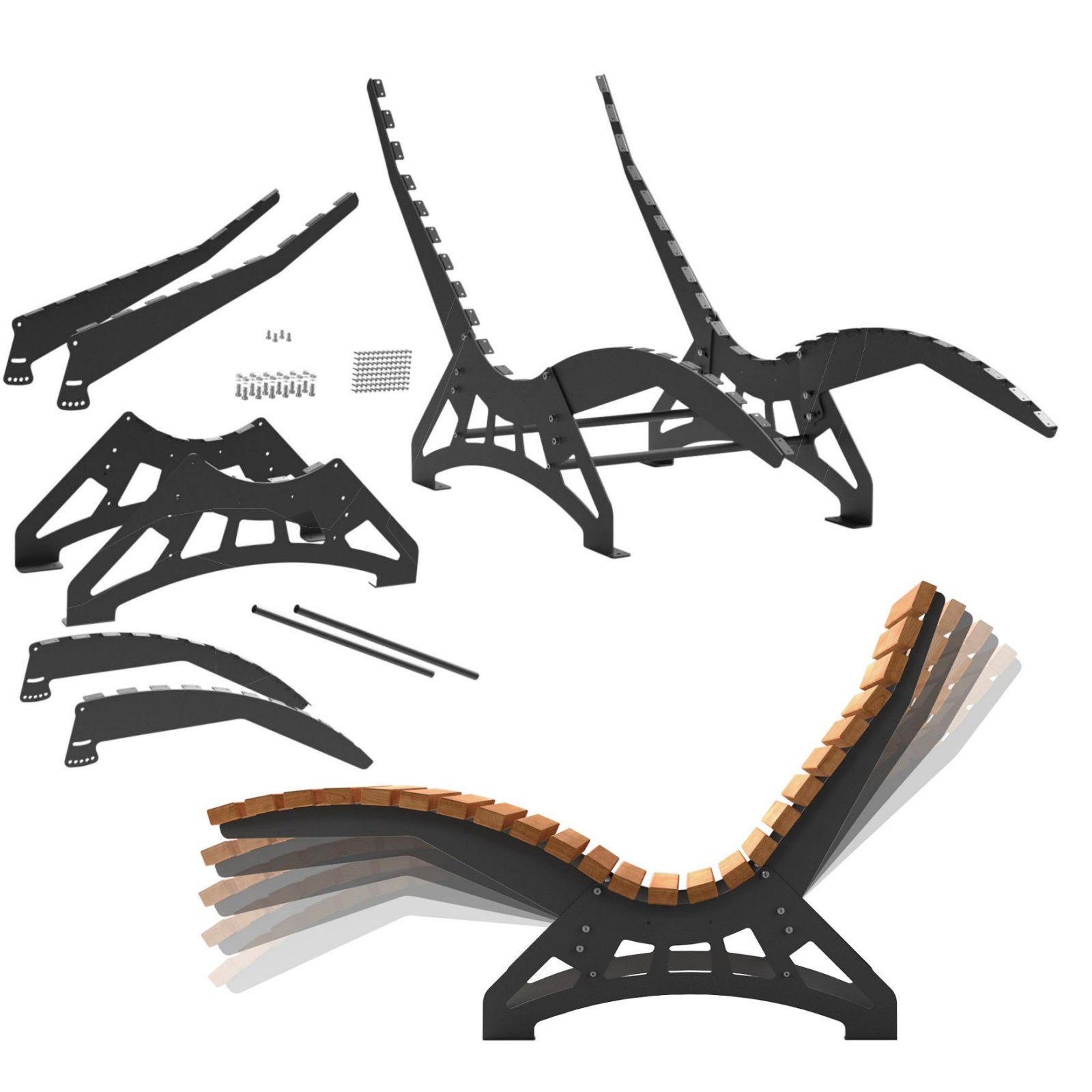 SO-TECH® Gartenliege Wellenliege Untergestell, DIY Bausatz ohne Holz verstellbar, 1 St., Breite 68 cm, massiver verzinkter Stahl, schwarz