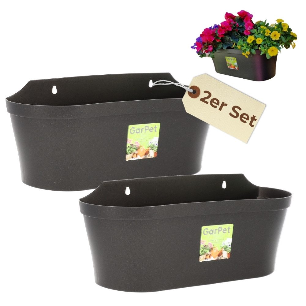 GarPet Blumentopf 2x Wand Blumentopf Topf Pflanz Gefäß Blumen Kasten Wandampel Anthrazit