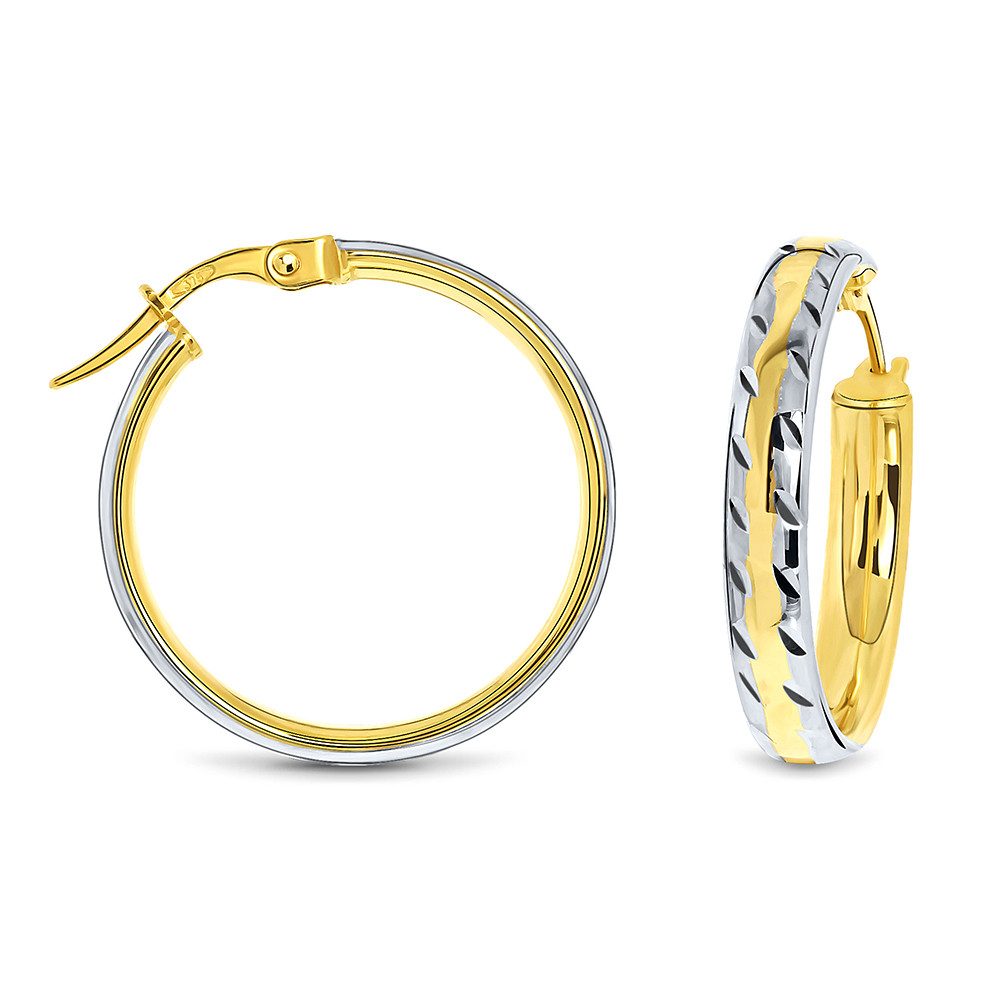 Miore Paar Creolen MSIL947E - aus 9 Karat 375 Gelbgold und Weißgold - bicolor, Damenohrringe 23mm Durchmesser 4mm Breite - Made in Italy