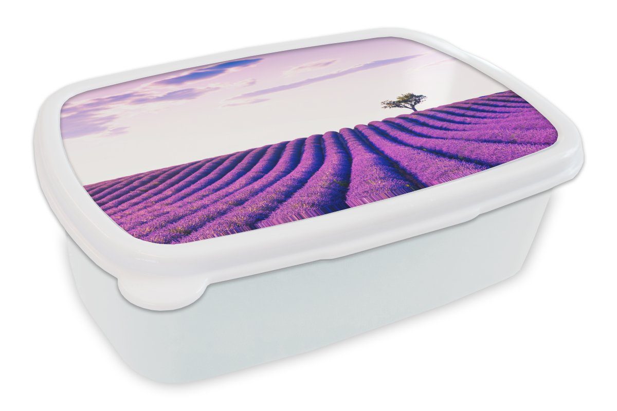 MuchoWow Lunchbox Lavendel Lila Erwachsene, Kunststoff, - weiß - und Jungs und Brotdose, Bäume für für Blumen, Brotbox Kinder (2-tlg), - Mädchen