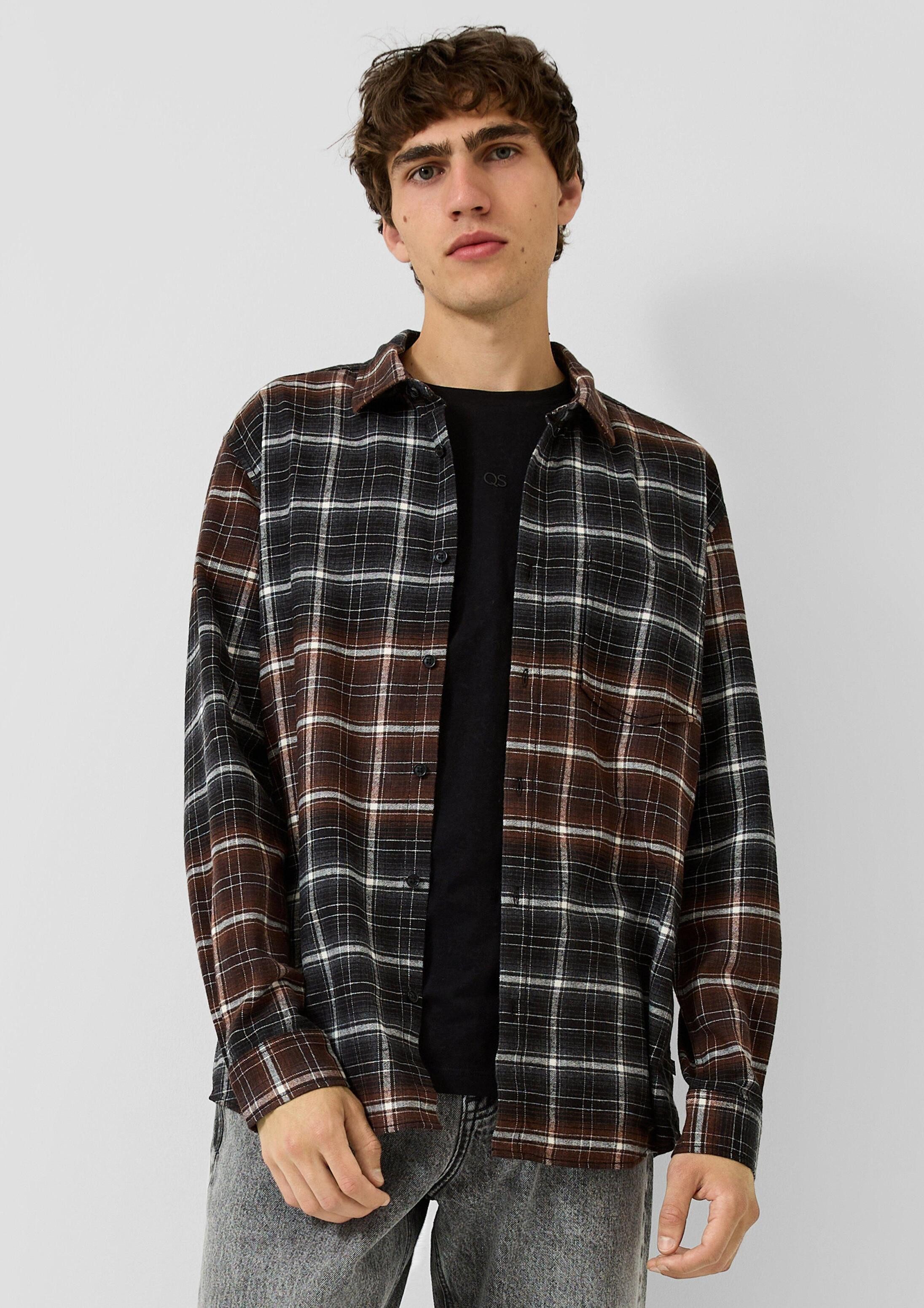 QS Langarmhemd Hemd Regular Fit: Kariertes Flanellhemd