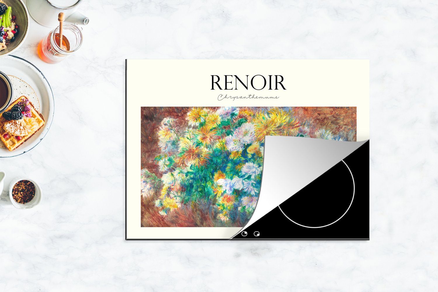 70x52 cm, - Arbeitsfläche MuchoWow Herdblende-/Abdeckplatte Ceranfeldabdeckung Vinyl, (1 Renoir Kunst, nutzbar, tlg), Blumen Mobile -