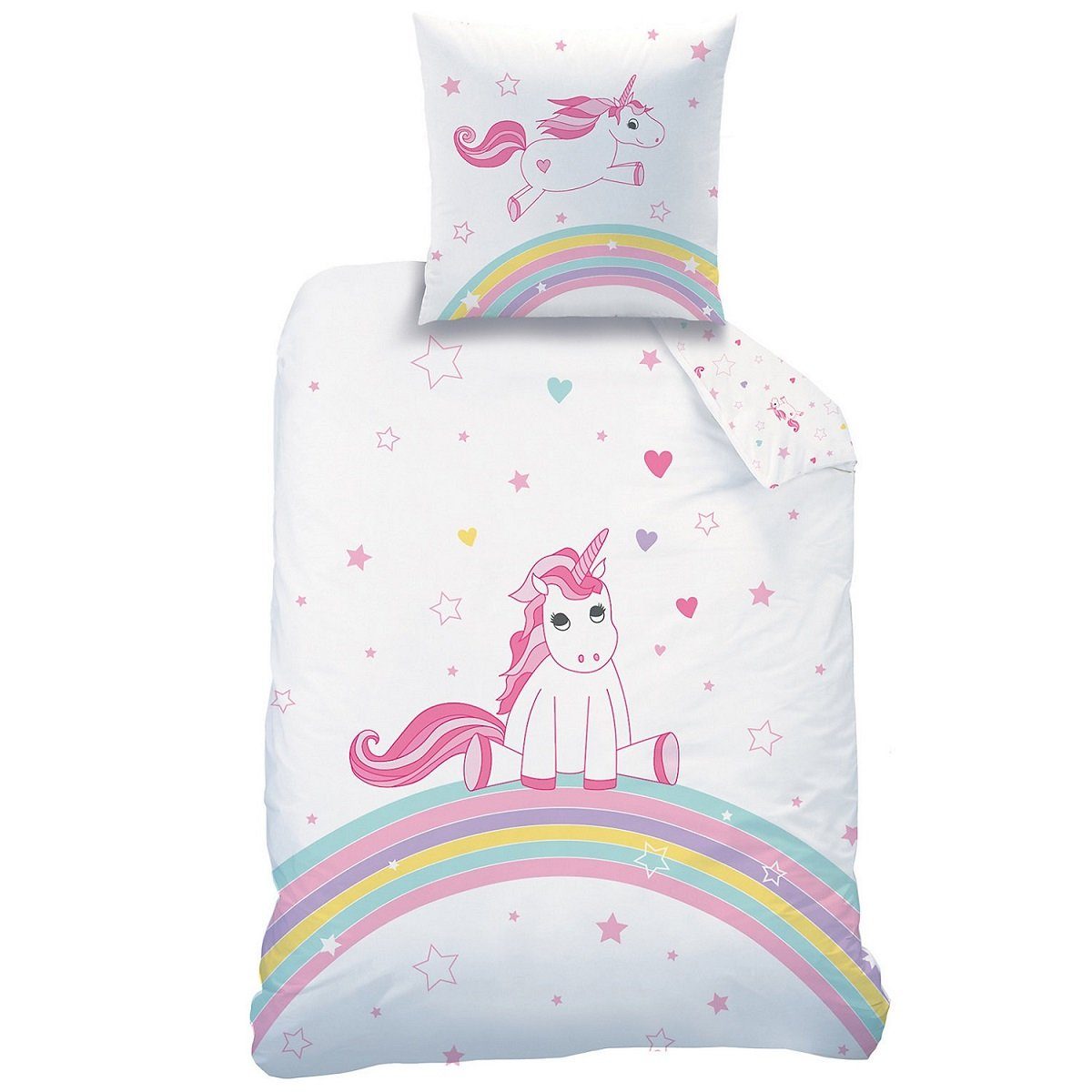 Familando Kinderbettwäsche mit Einhorn auf Regenbogen günstig online kaufen