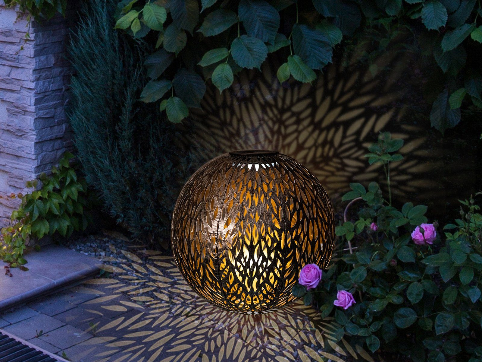 GLOBO LIGHTING LED Solarleuchte, LED fest integriert, Warmweiß, 2er Set ausgefallene Leuchtkugeln Solar-lichter Garten & Balkon, Ø27cm