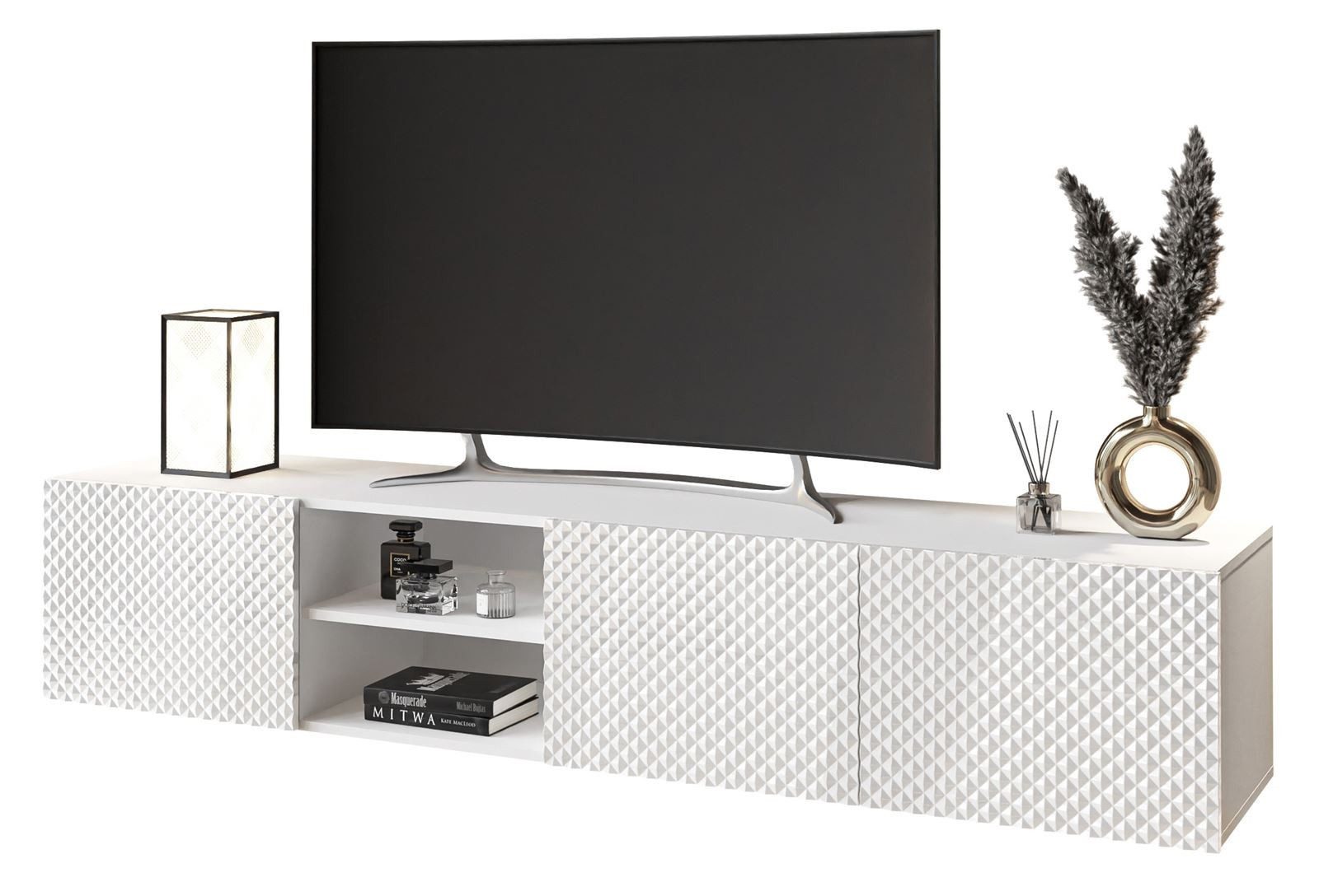 ALLHOUSE24 Hängeschrank PALERMO 195 cm Breite TV Lowboard TV Schrank Fronten in 3D-Technik Breite 195 cm