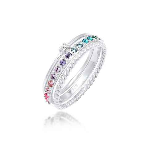 Elli Ring-Set Kristalle Farbig Regenbogen Set (3 tlg) 925 Silber, Ring Set