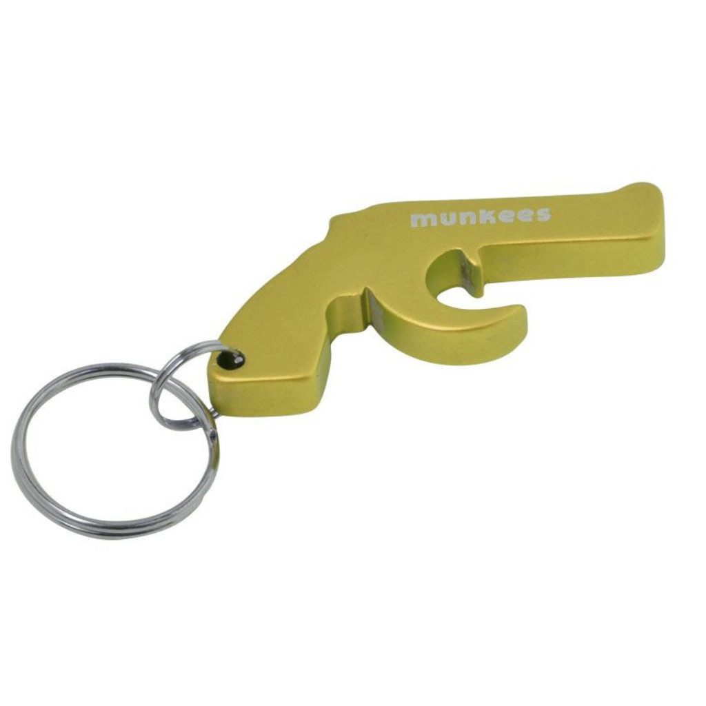 Munkees Flaschenöffner Flaschenöffner Pistolen-Design aus Aluminium, Grün, mit Ring (Packung, 1-tlg), Flaschenöffner, Aluminium, Schlüsselring