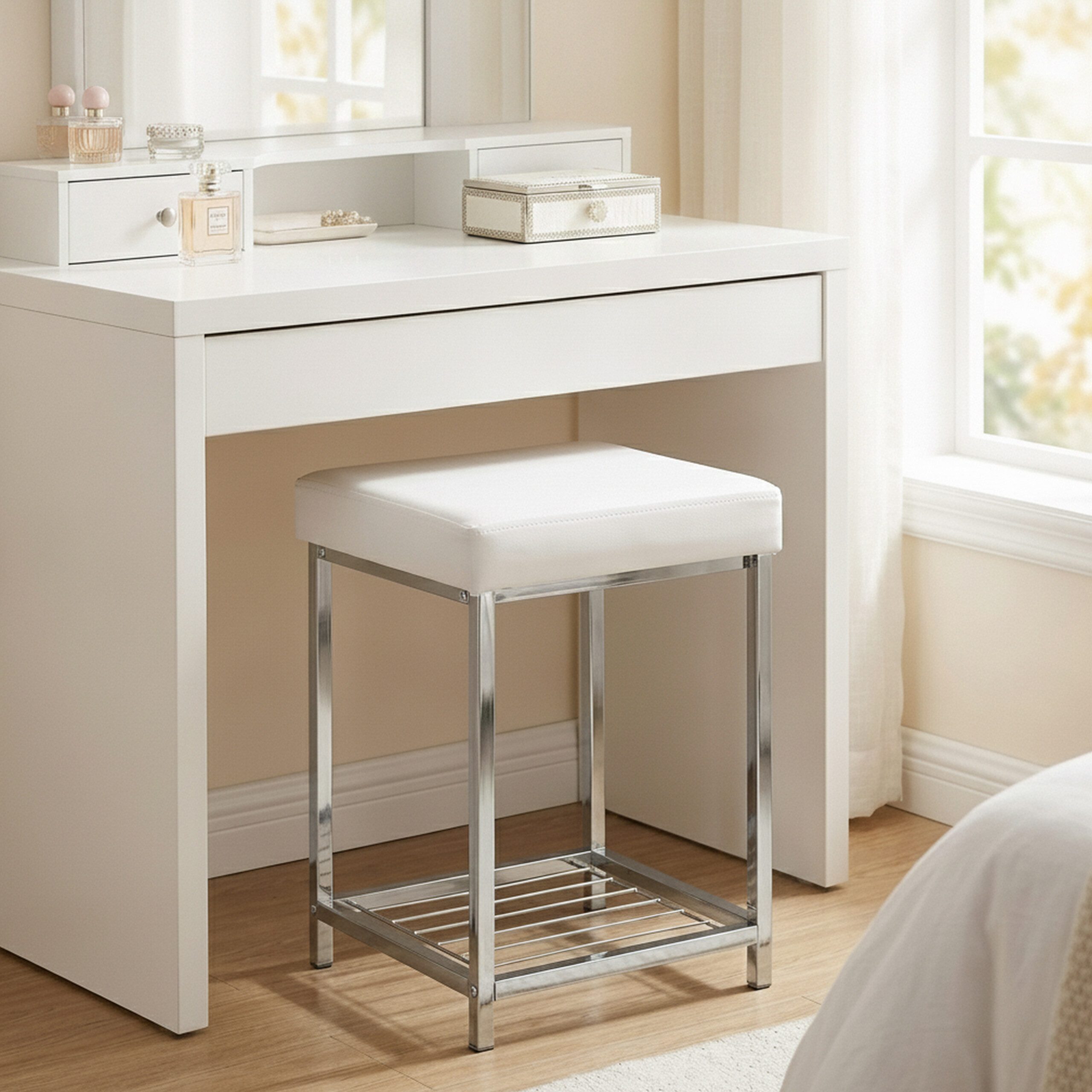 relaxdays Polsterhocker Gepolsterter Hocker mit Ablage Weiß, weiß