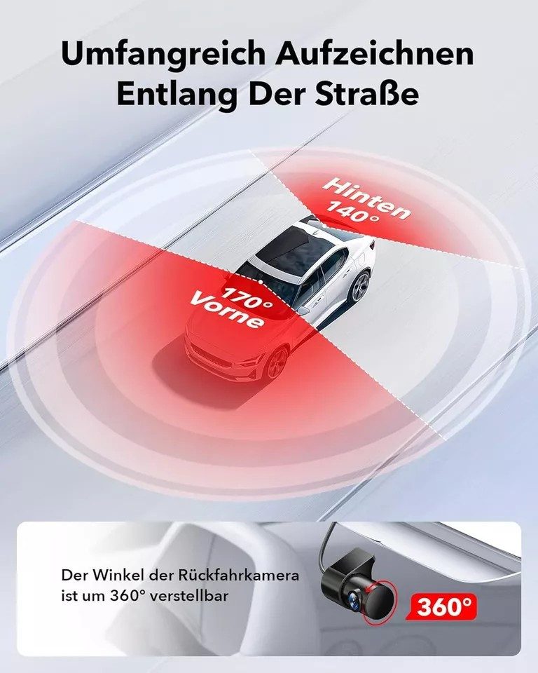REDTIGER Nachtsicht 360° Sichtfeld 170° Weitwinkel Auto Dashcam (Vorne 4K UHD, Hinten 1080P, WLAN (Wi-Fi), mit 128 GB Karte, GPS,WiFi,24-Stunden-Parkmonitor)