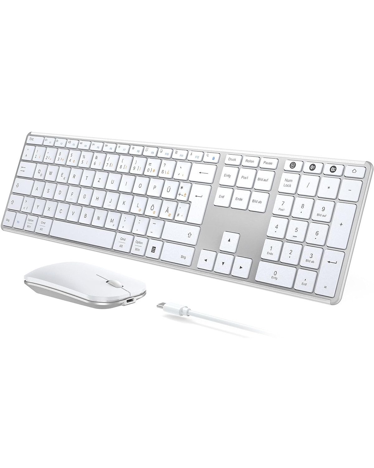 Seenda Metall Bluetooth Tastatur mit Maus, Dual-Mode, QWERTZ Tastatur- und Maus-Set, (2 St., USB-Empfänger), für PC/Tablet/Mac