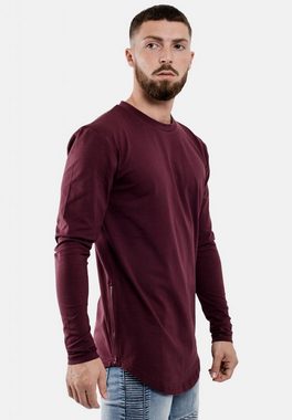 Blackskies T-Shirt Side Zip Langarm Longshirt T-Shirt Burgundy X-Large