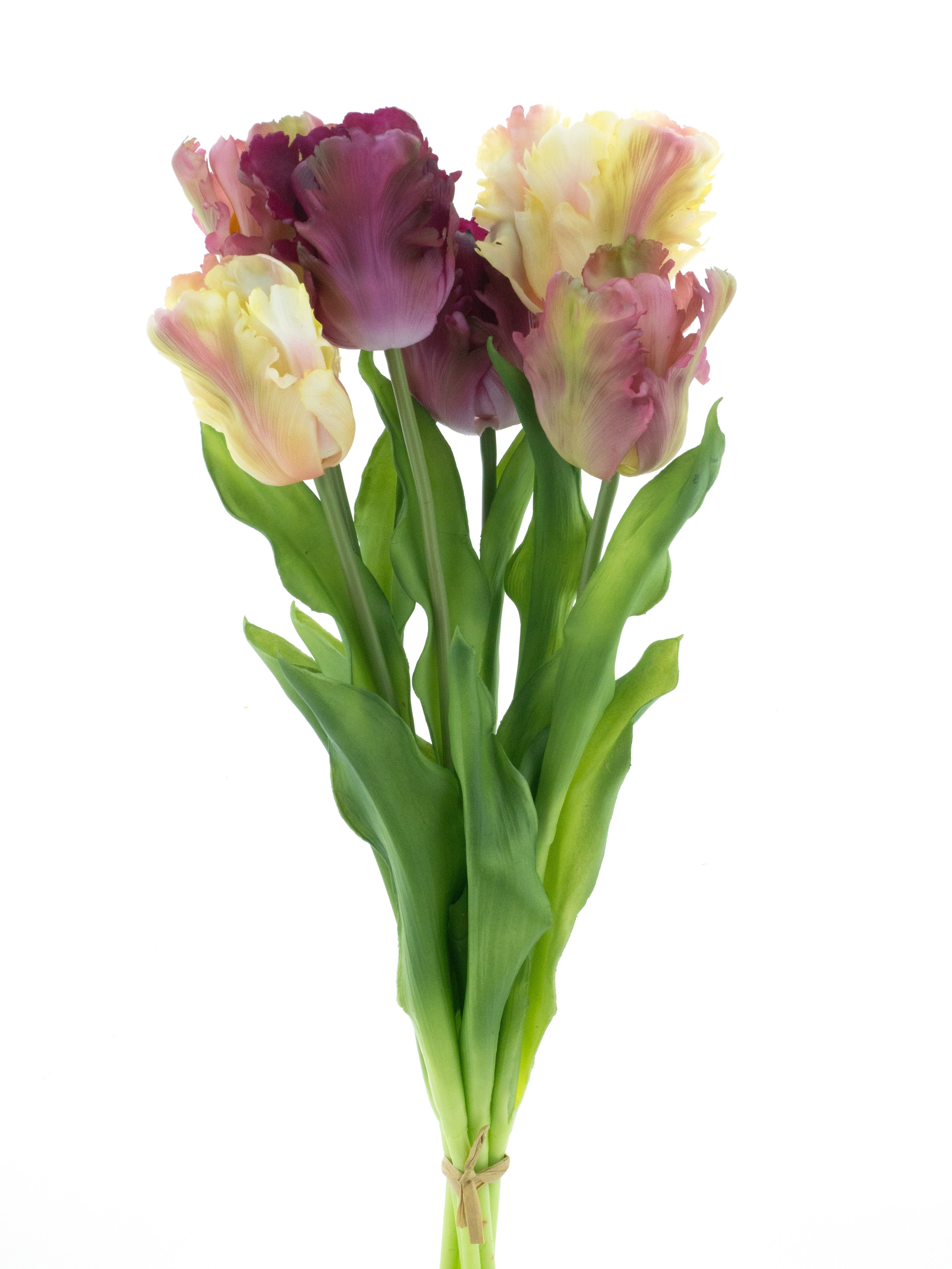 Kunstblume Tulpenbündel Parrot 52cm Real-Touch Tulpenstrauß mit 6 Tulpen Ostern, mucPlants