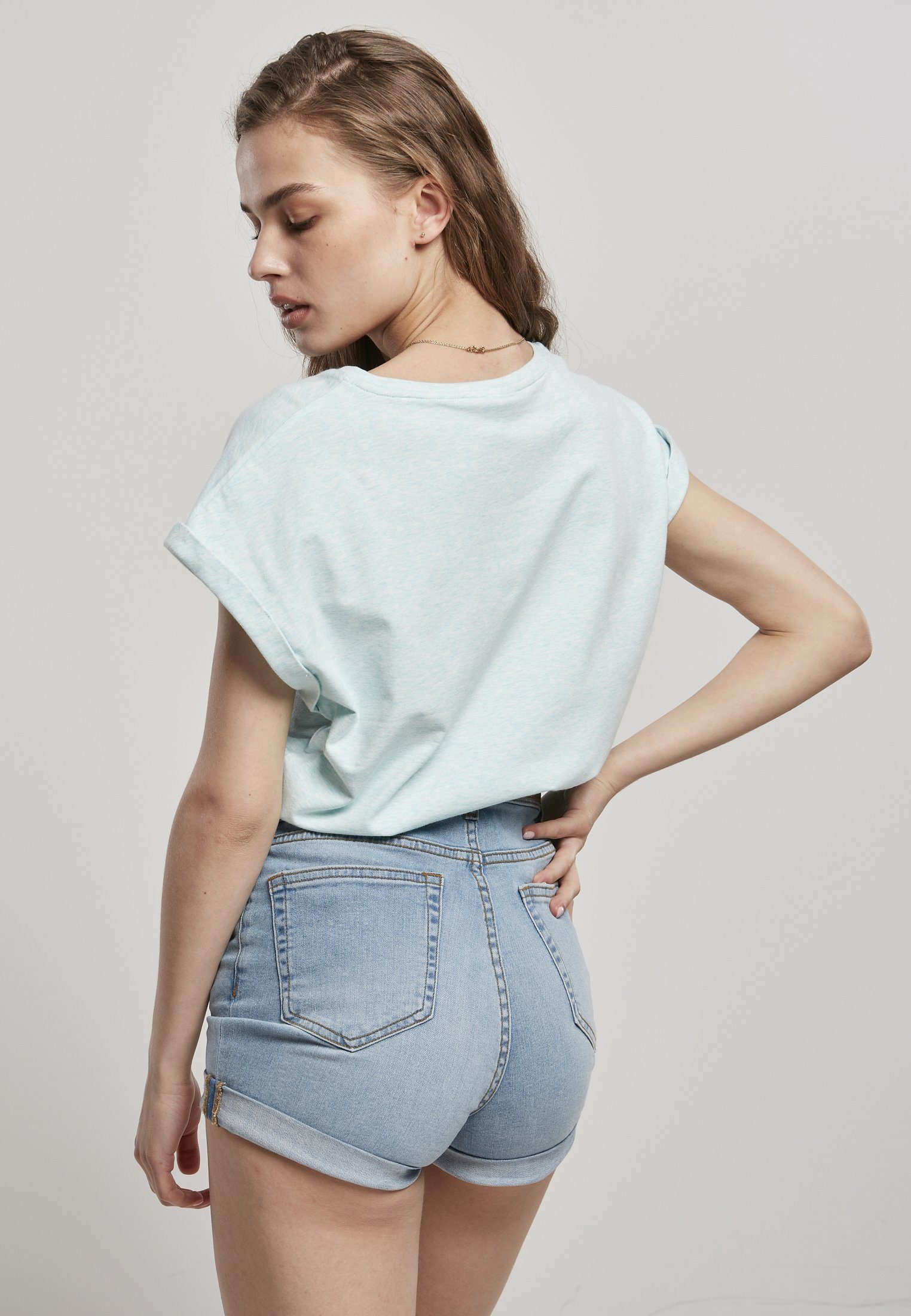 Tee URBAN Color Melange aqua Kurzarmshirt (1-tlg) Shoulder melange Extended Ladies CLASSICS Frauen