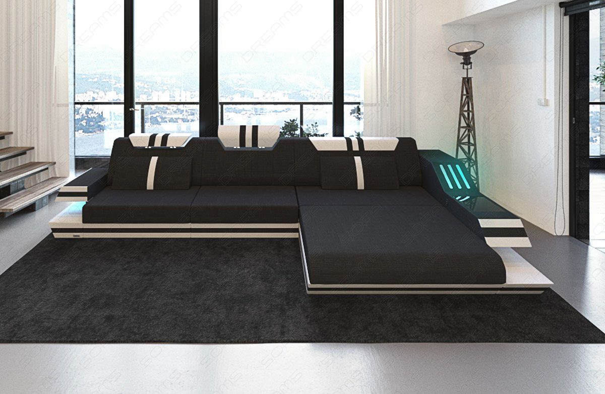 L schwarz-weiß mit Strukturstoff Dreams Stoffsofa H Ecksofa Ravenna wahlweise Couch Sofa, Polster Sofa Bettfunktion Ecksofa Form
