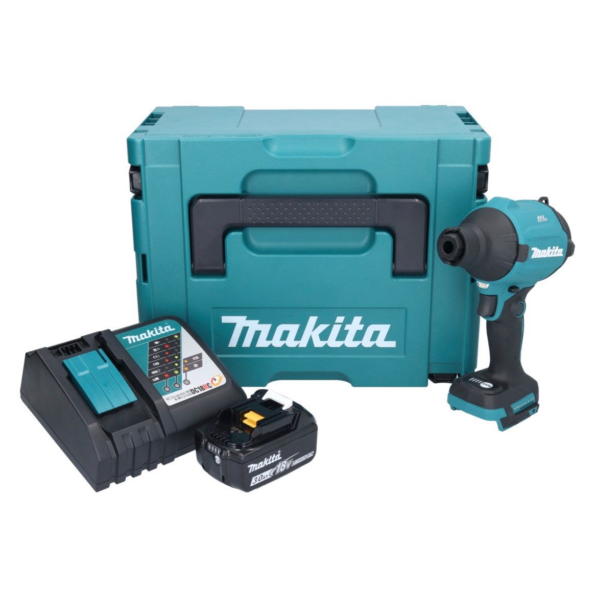 Makita Akku-Laubbläser DAS 180 RF1J Akku Gebläse 18 V Brushless + 1x Akku 3,0 Ah + Ladegerät