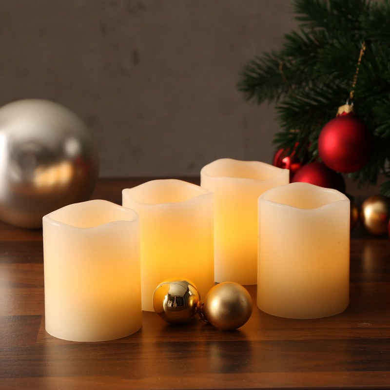 MARELIDA LED-Kerze LED Kerzenset Echtwachs Auspustefunktion flackernde LED H: 6cm Advent creme 4Stk (4-tlg)