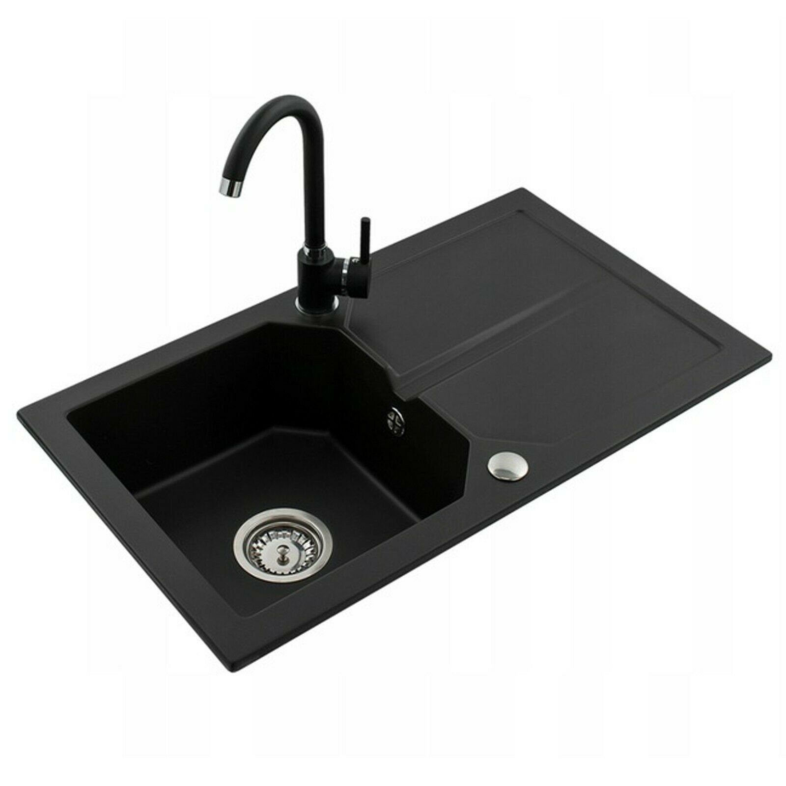Armatur schwarz + 750x435mm Farbauswahl Küchenspüle Granit pressiode Küchenspüle Einbauspüle