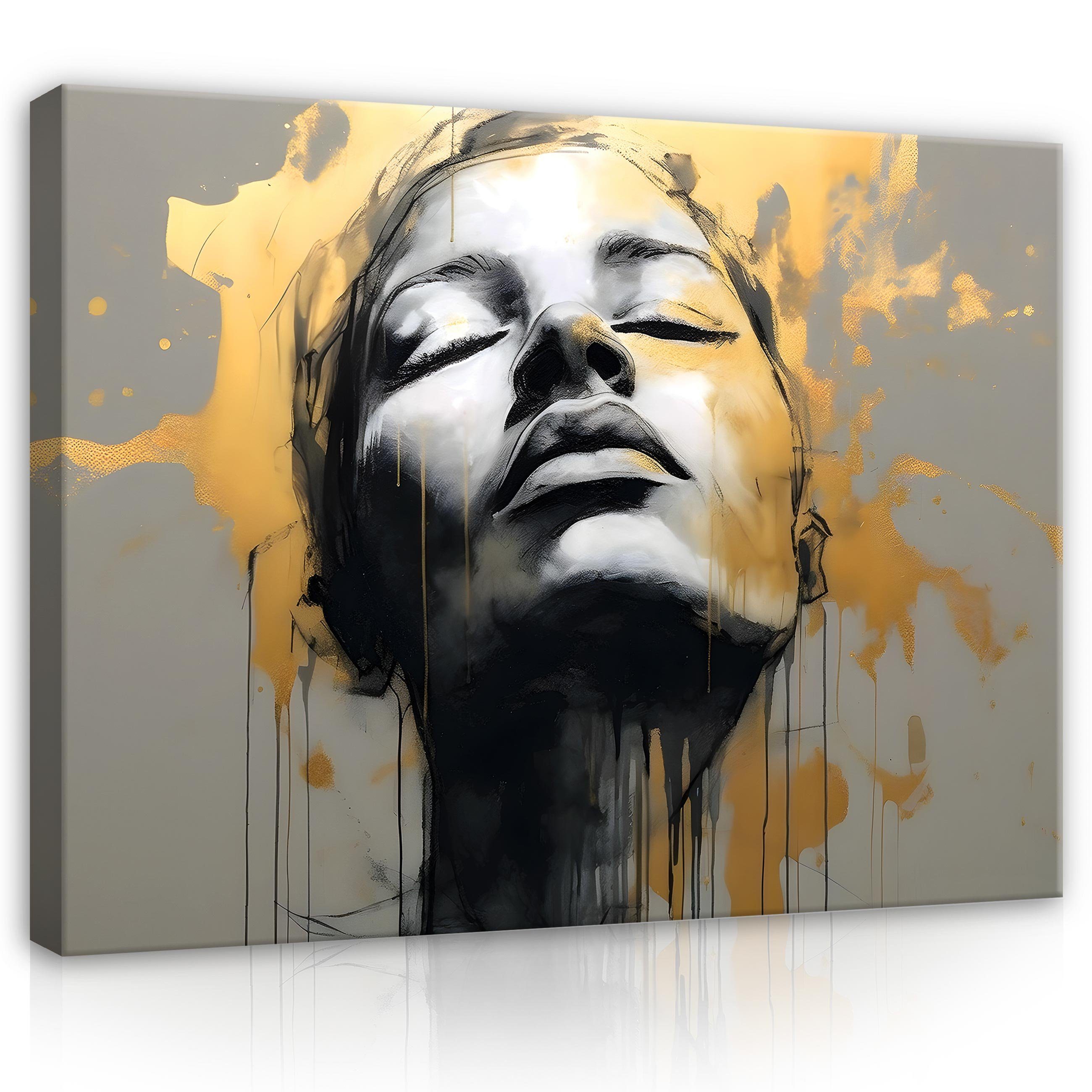 Wallarena Leinwandbild Frau Kunst Gold Abstrakt Schwarz Wandbild XXL Leinwandbilder Modern, Glamour (Einteilig, 1 St), Leinwandbild Leinwand Bilder Bild Groß Aufhängefertig