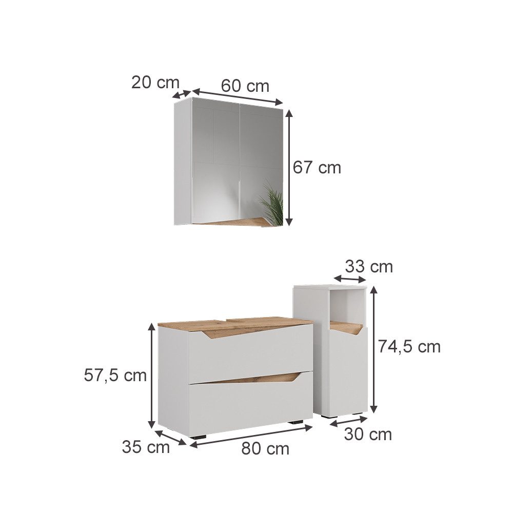 Vicco Badmöbel-Set Marelle, Weiß/Artisan, 3 Teile günstig online kaufen