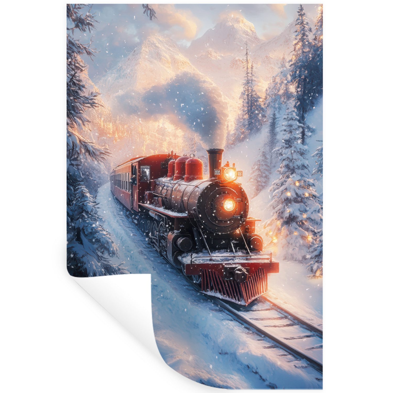 MuchoWow Wandsticker Weihnachtszug - Schnee - Winter - Weihnachten (1 St), Wandaufkleber, Selbstklebend, Wohnzimmer, 20x30 cm
