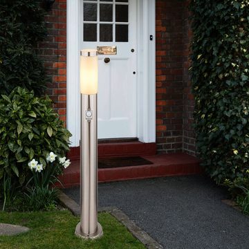 etc-shop LED Außen-Stehlampe, Leuchtmittel inklusive, Warmweiß, Design Außen Steh Leuchte Terrassen Edelstahl Sockel Garten SENSOR