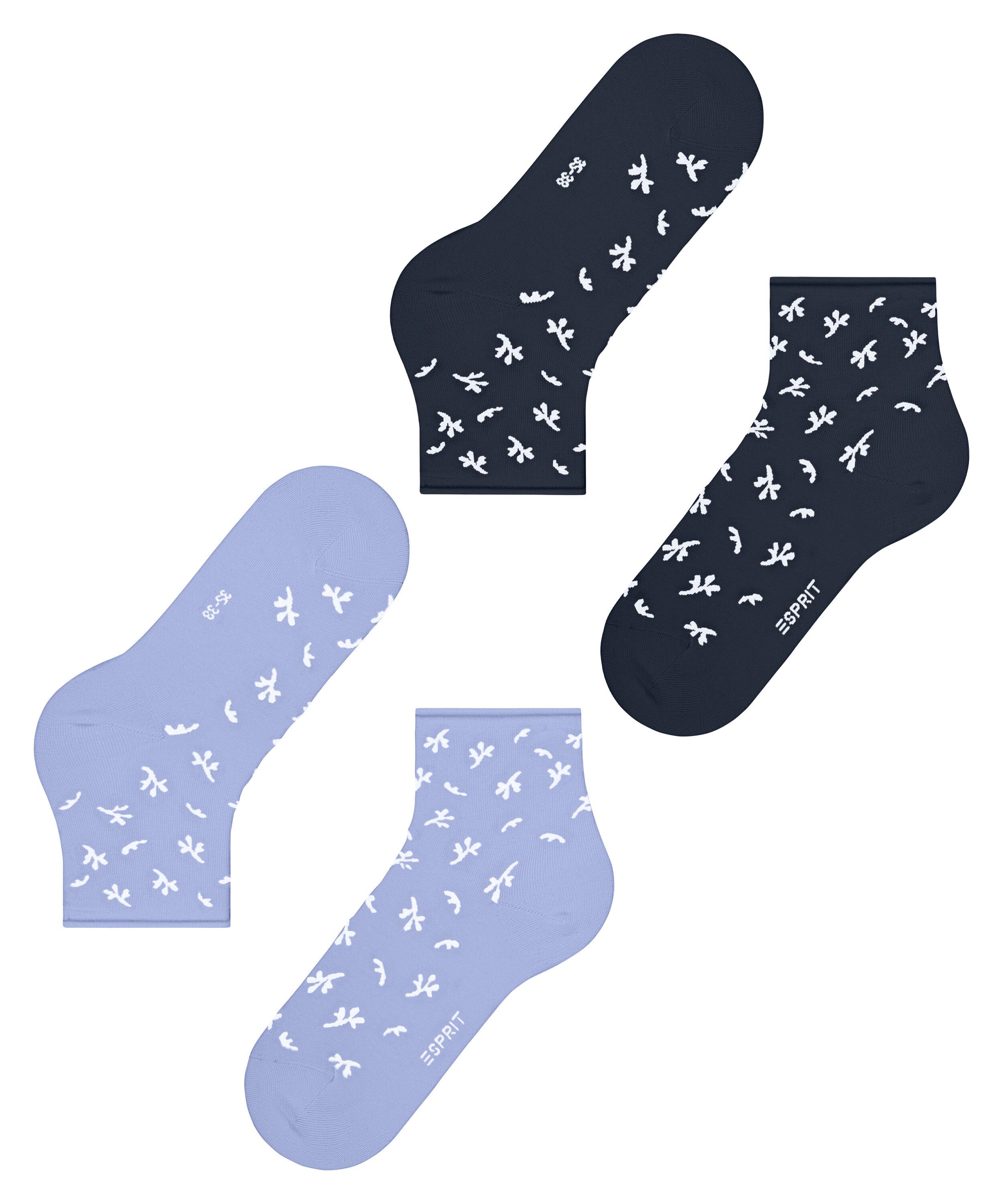 Esprit Kurzsocken Twig (2 Paar) mit kleinem Rollrand, florales Muster