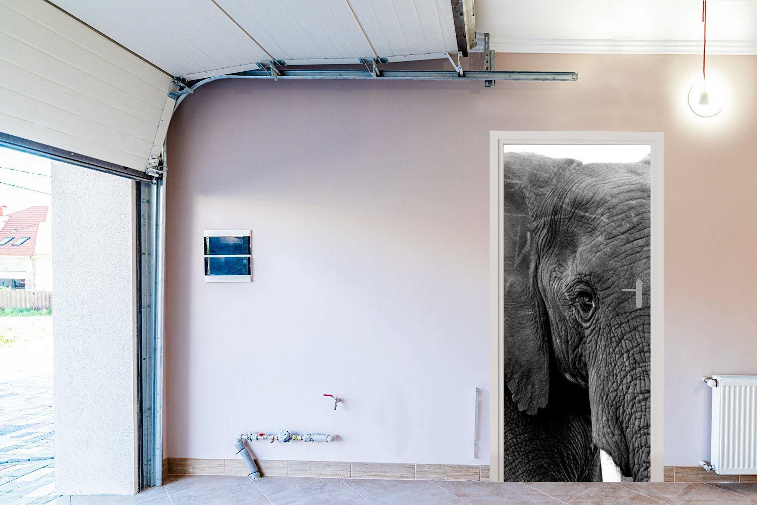 Türaufkleber, Türtapete St), Natur, - Tiere für - - (1 Fototapete Weiß - MuchoWow bedruckt, cm 75x205 Tür, Schwarz Elefant Matt,