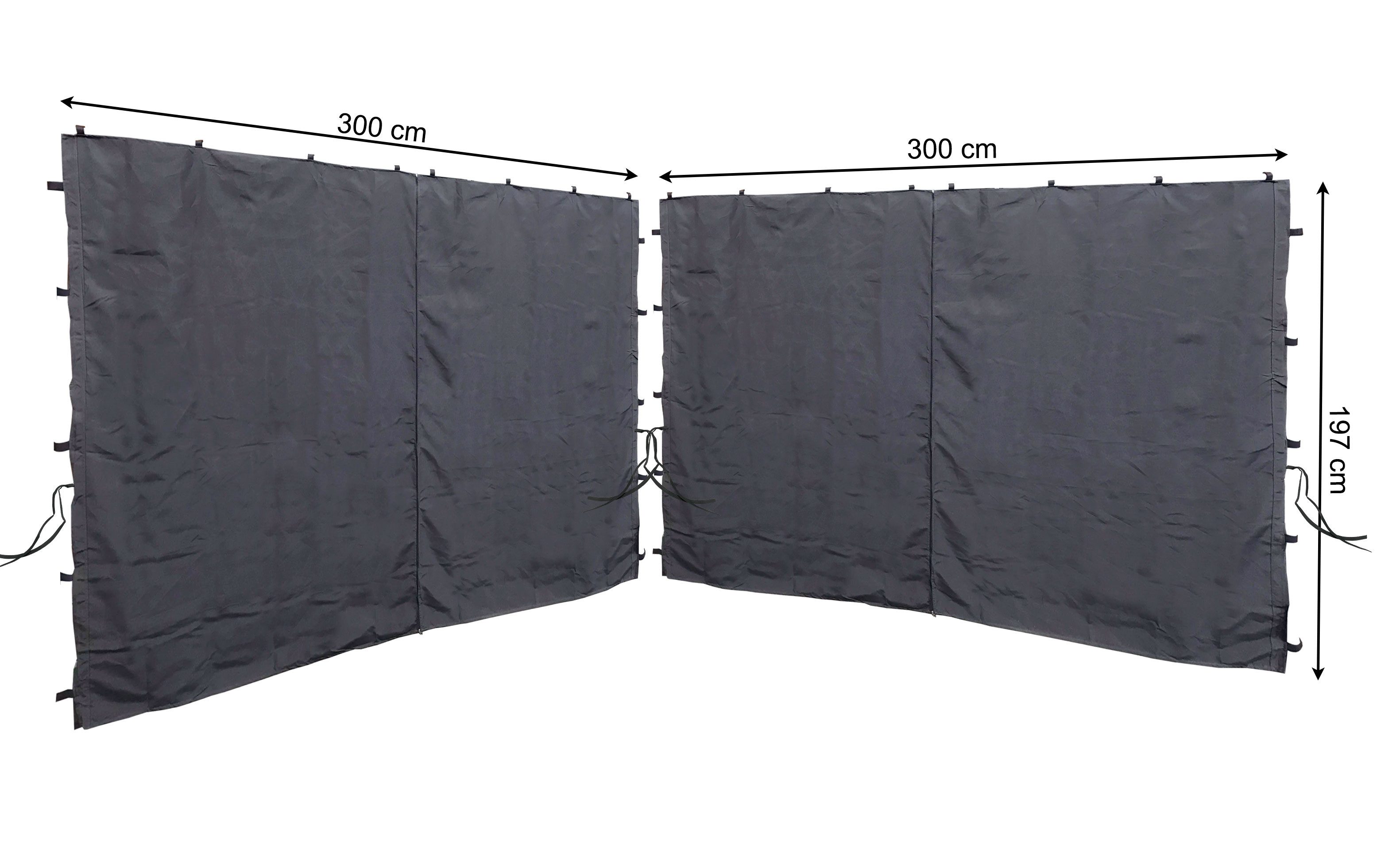 Quick Star Pavillonseitenteil 2 Seitenteile mit RV für Pavillon 3x3m, 300x197 cm, Seitenwand Set 2tlg für Pavillons 3x3m mit Reißverschluss