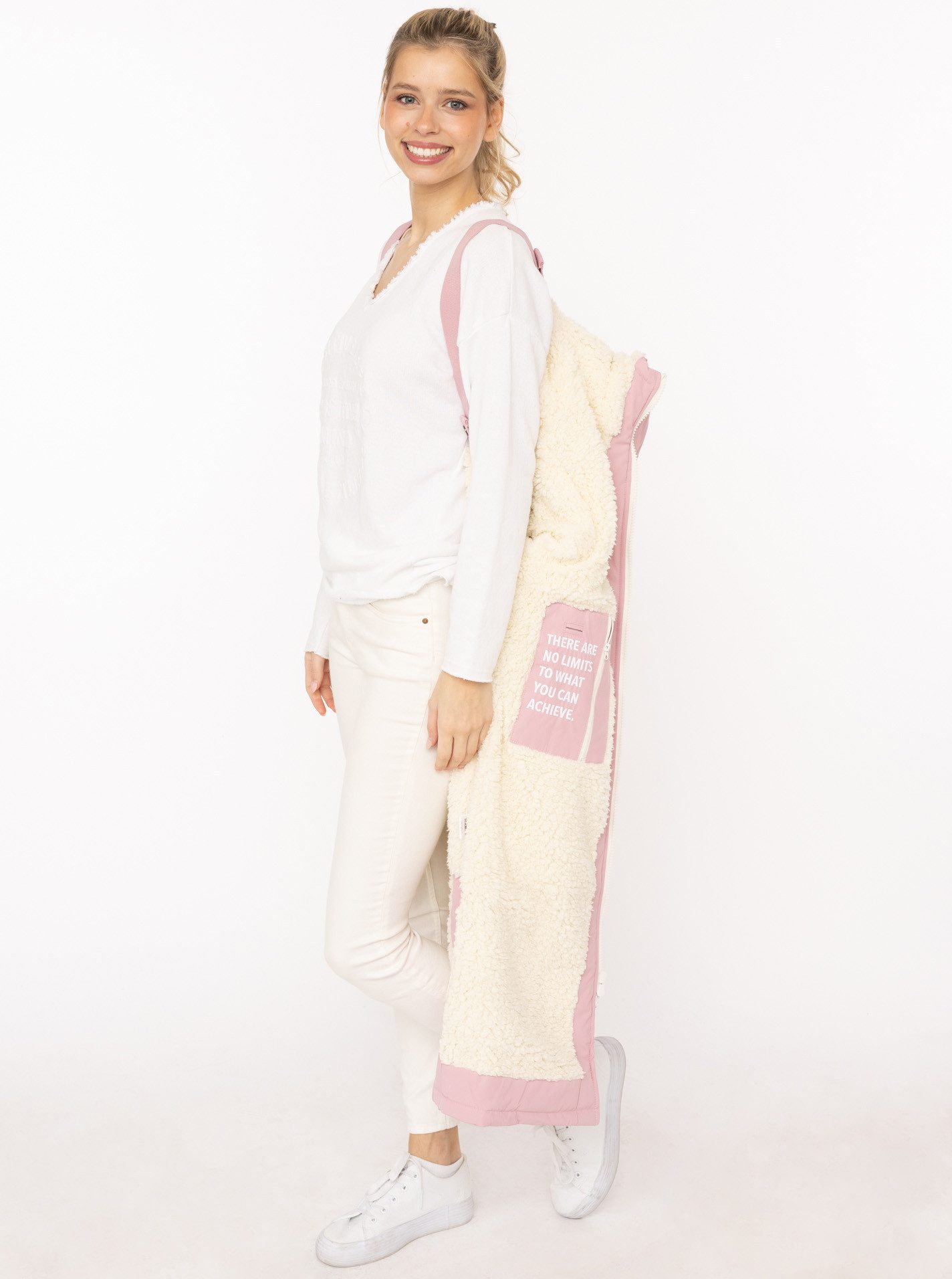 Zwillingsherz Kurzmantel "Oversize Windjacke ZH" seitliche Taschen, Kapuze, Reißverschluss, Teddy Futter, Oversized