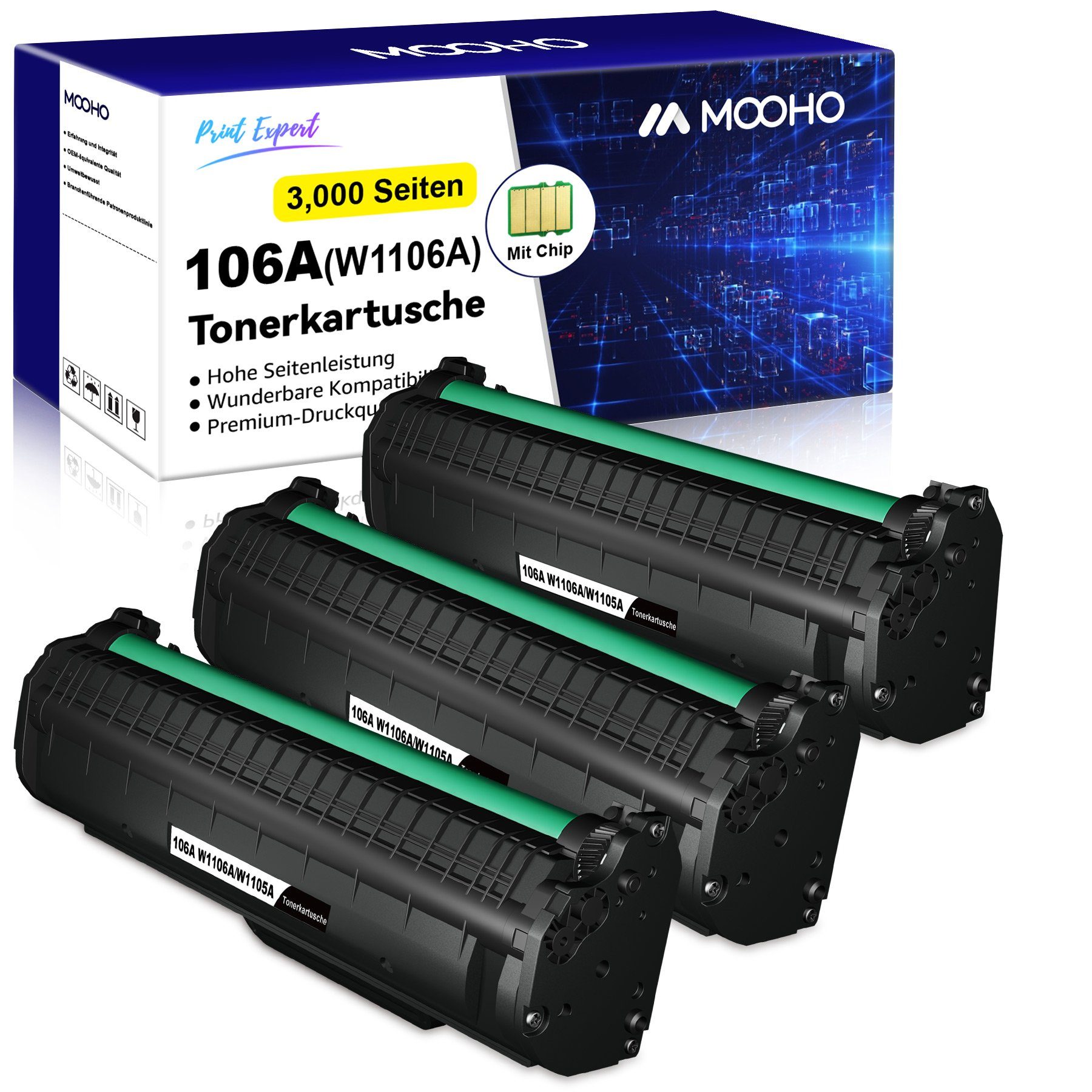 MOOHO Tonerpatrone für HP W1106A 106A Laser 107w 107a MFP 135ag 135wg XL Schwarz (1,000*3 Seiten)-XXXL Schwarz (3,000*3 Seiten)