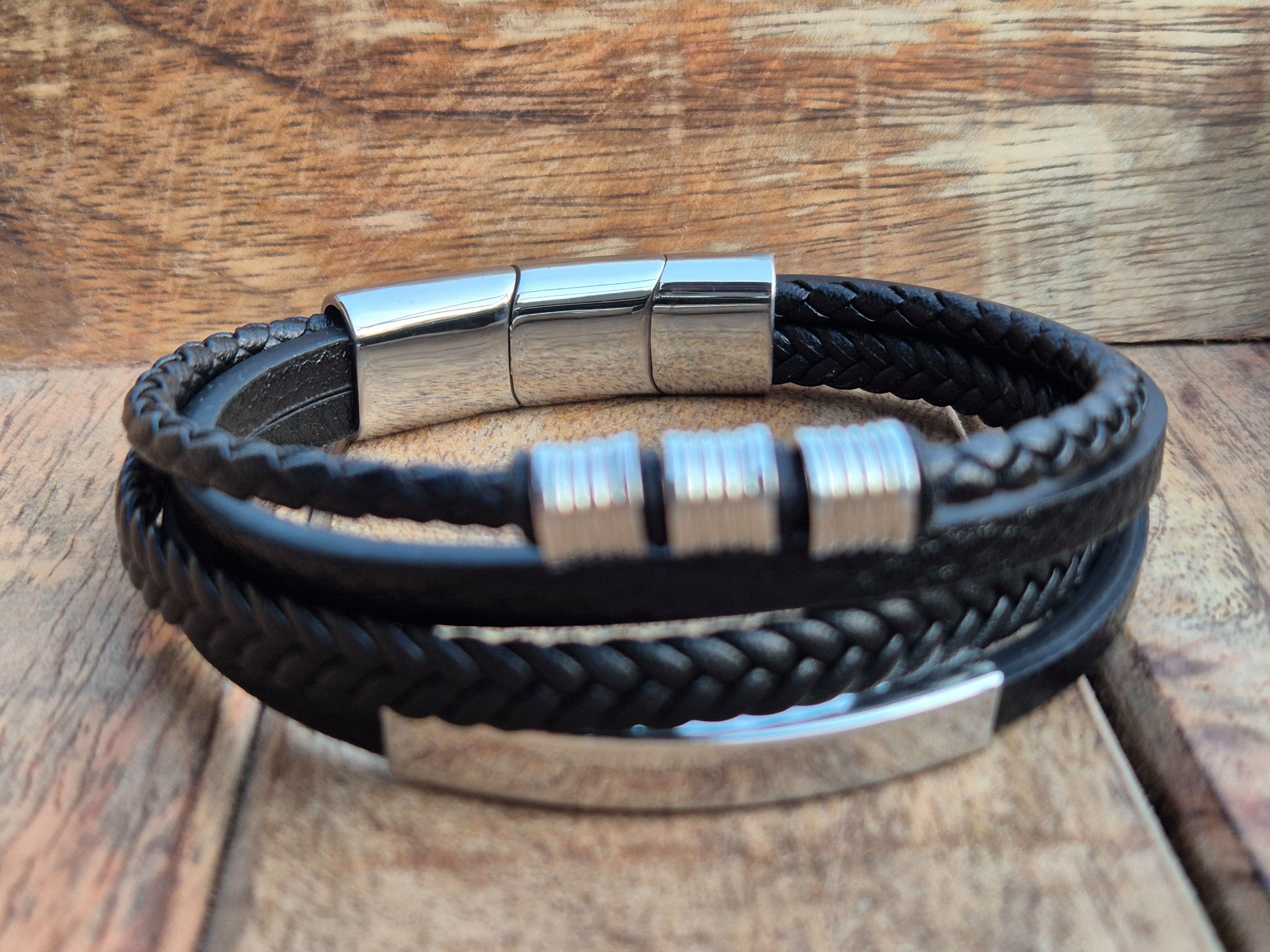 NAHLE Lederarmband Leder elegantes Armband Echtleder – geflochten mit Magnetverschluss (1-tlg), Länge durch Verlängerungsstück +1,5cm erweiterbar – Bild 2 von 5