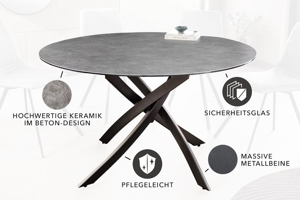 riess-ambiente Esstisch ALPINE 120cm anthrazit/schwarz - rund, Keramik, Beton-Optik, Metall (Einzelartikel, 1-St), mir Sterngestell & Platz für 4 Personen – ide – Bild 3 von 5