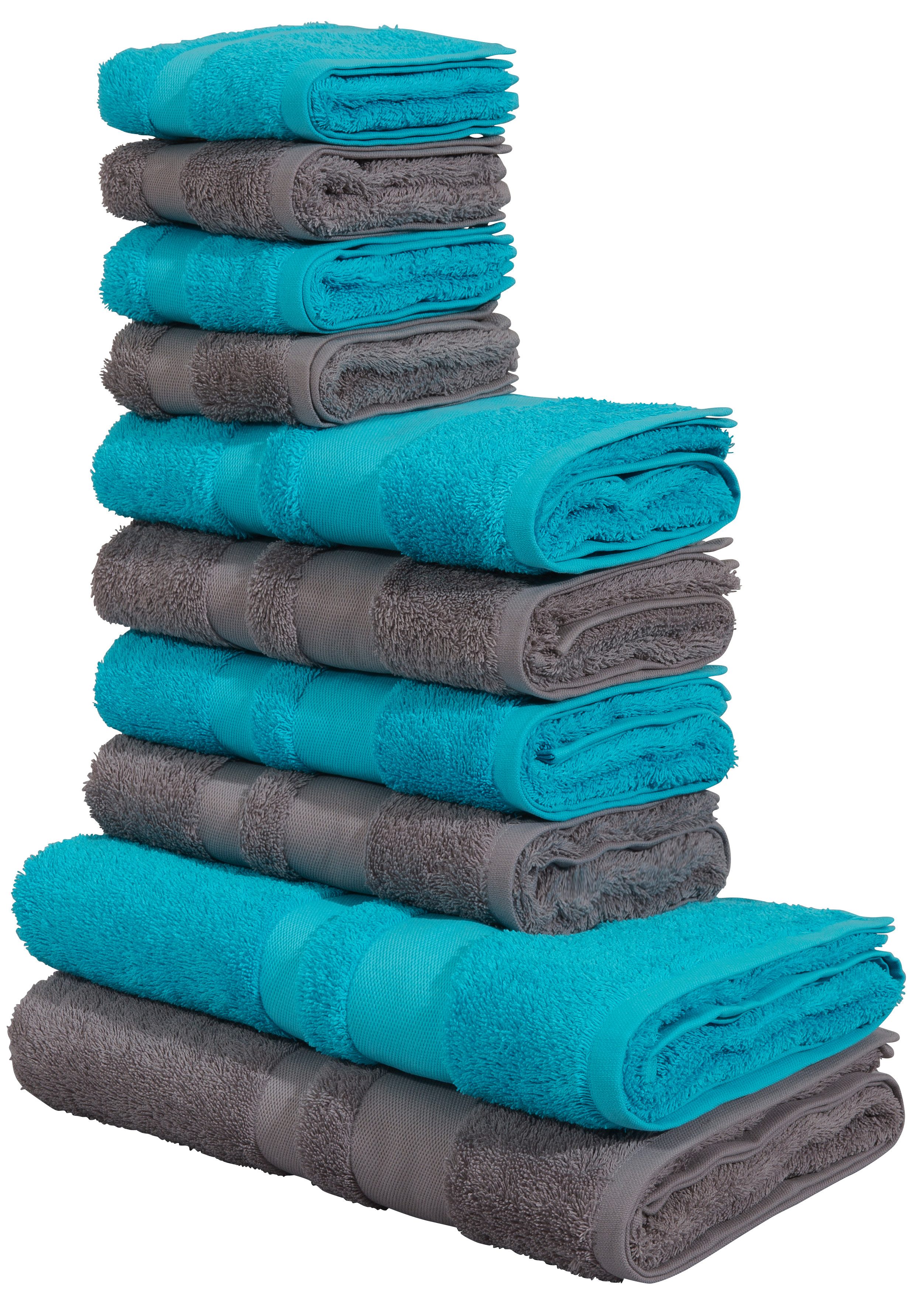 OTTO home Handtuch Set Vanessa, 10-tlg Handtuch-Set, weich, in Standard- und Premium-Qualität, Walkfrottee (Set, 10-St), 100% Baumwolle, Duschtücher, Handtücher, Gästetücher, mit Bordüre