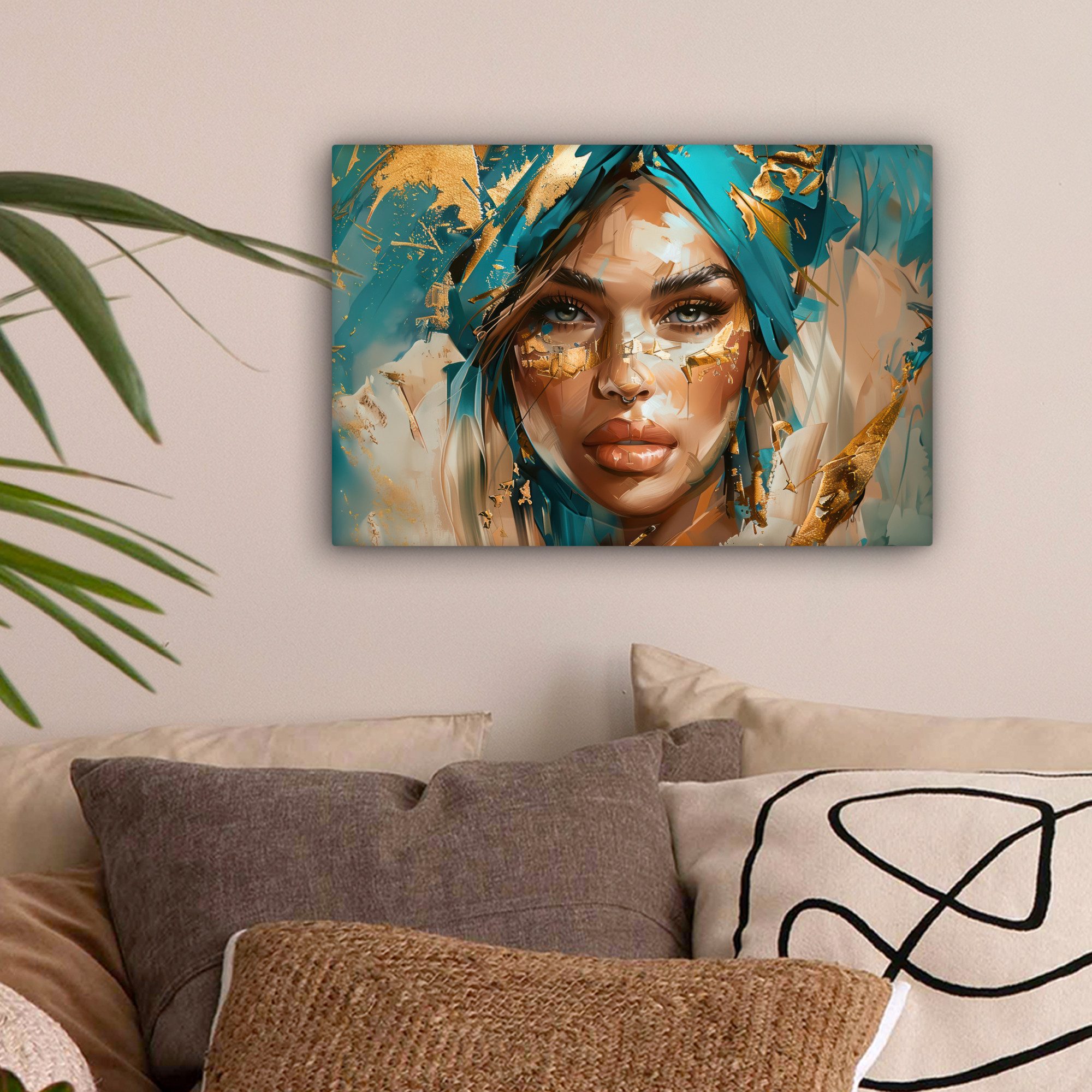 OneMillionCanvasses® Leinwandbild Frau - Porträt - Gold - Luxus - Blau, Fot günstig online kaufen