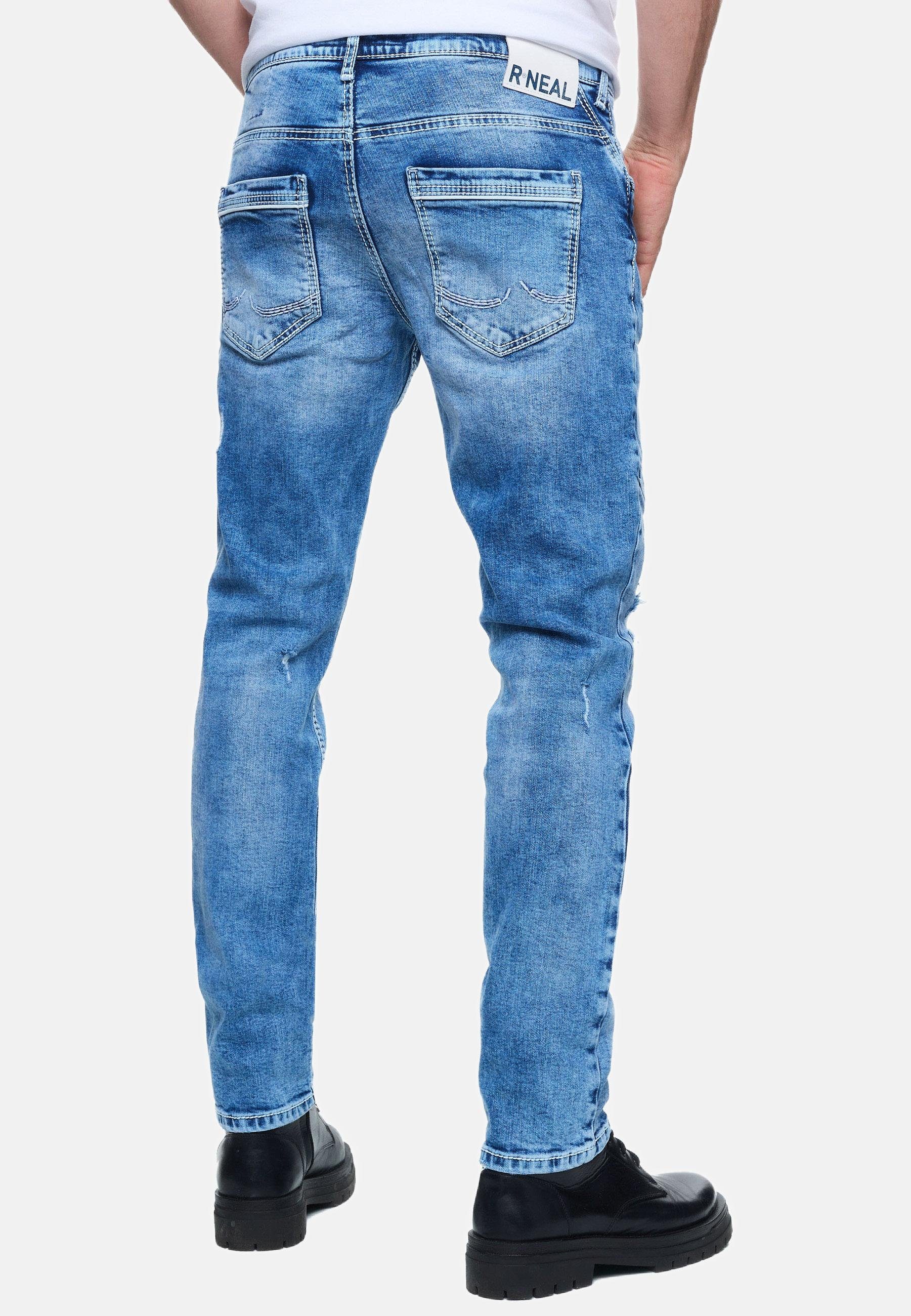 mit Straight-Jeans Used-Details NISHO Neal Rusty trendigen blau