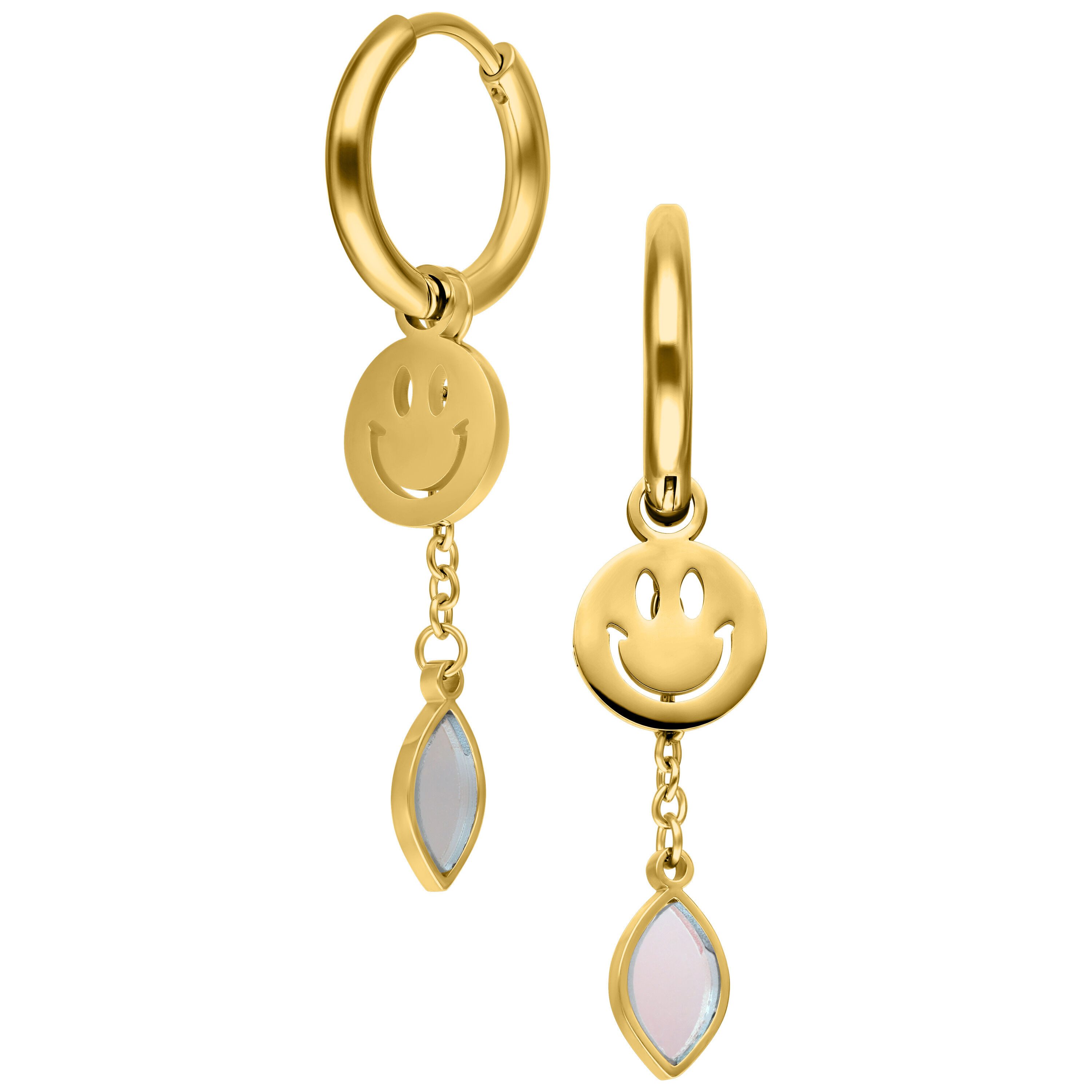 Wildcat Paar Ohrhänger Mini Smiley with Radiant Hanger Hoops Pair - Gold, Chirurgenstahl 316L - wasserfest, langlebig, hautverträglich – Bild 3 von 5