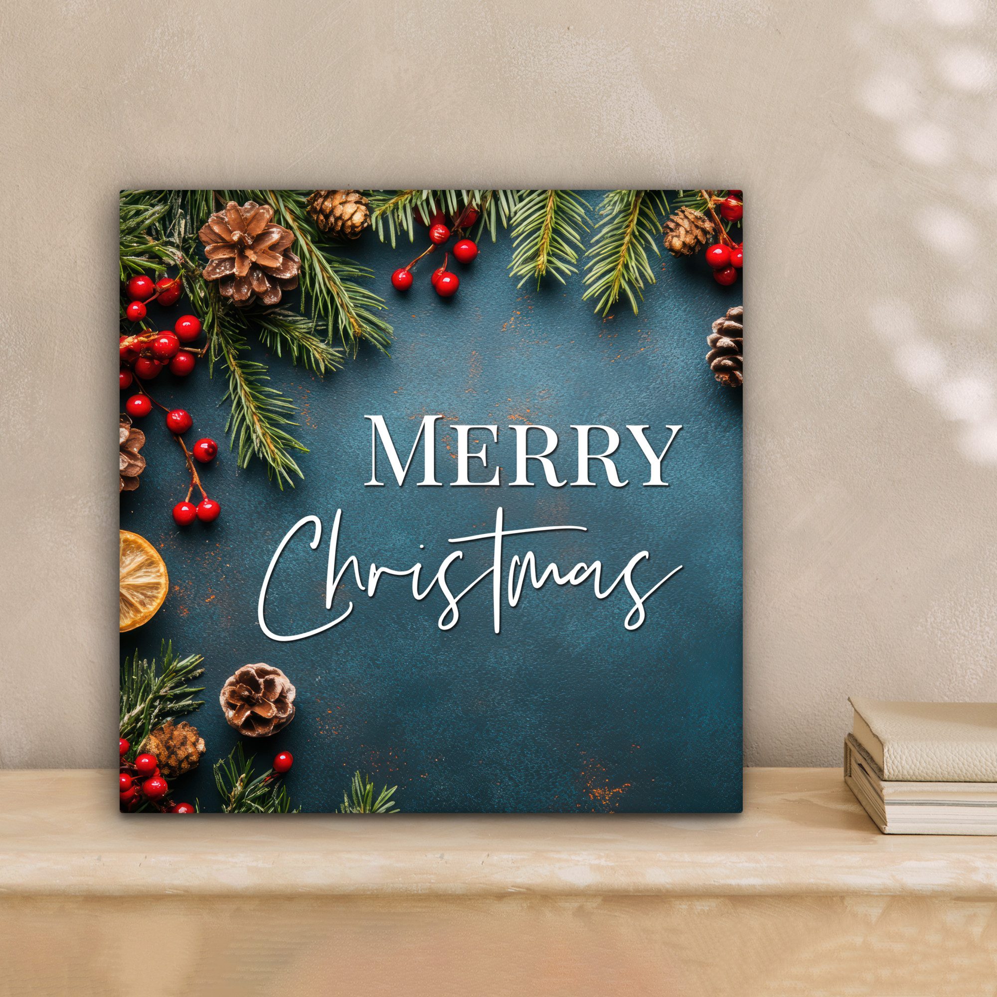 OneMillionCanvasses® Leinwandbild Frohe Weihnachten - Blau - Weihnachten - Winter, Fotodruck (1 St), Wandbild, Deko Schlafzimmer Wohnzimmer Flur 20x20 cm
