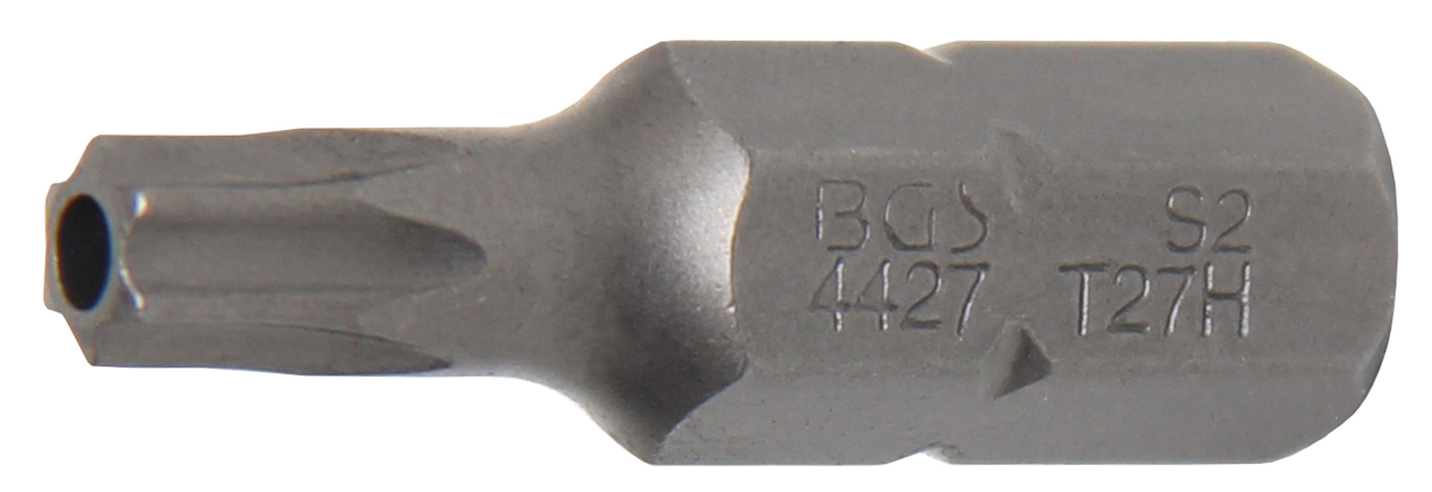 BGS technic Bit-Schraubendreher Bit, Länge 30 mm, Antrieb Außensechskant 8 mm (5/16), T-Profil (für Torx) mit Bohrung T27