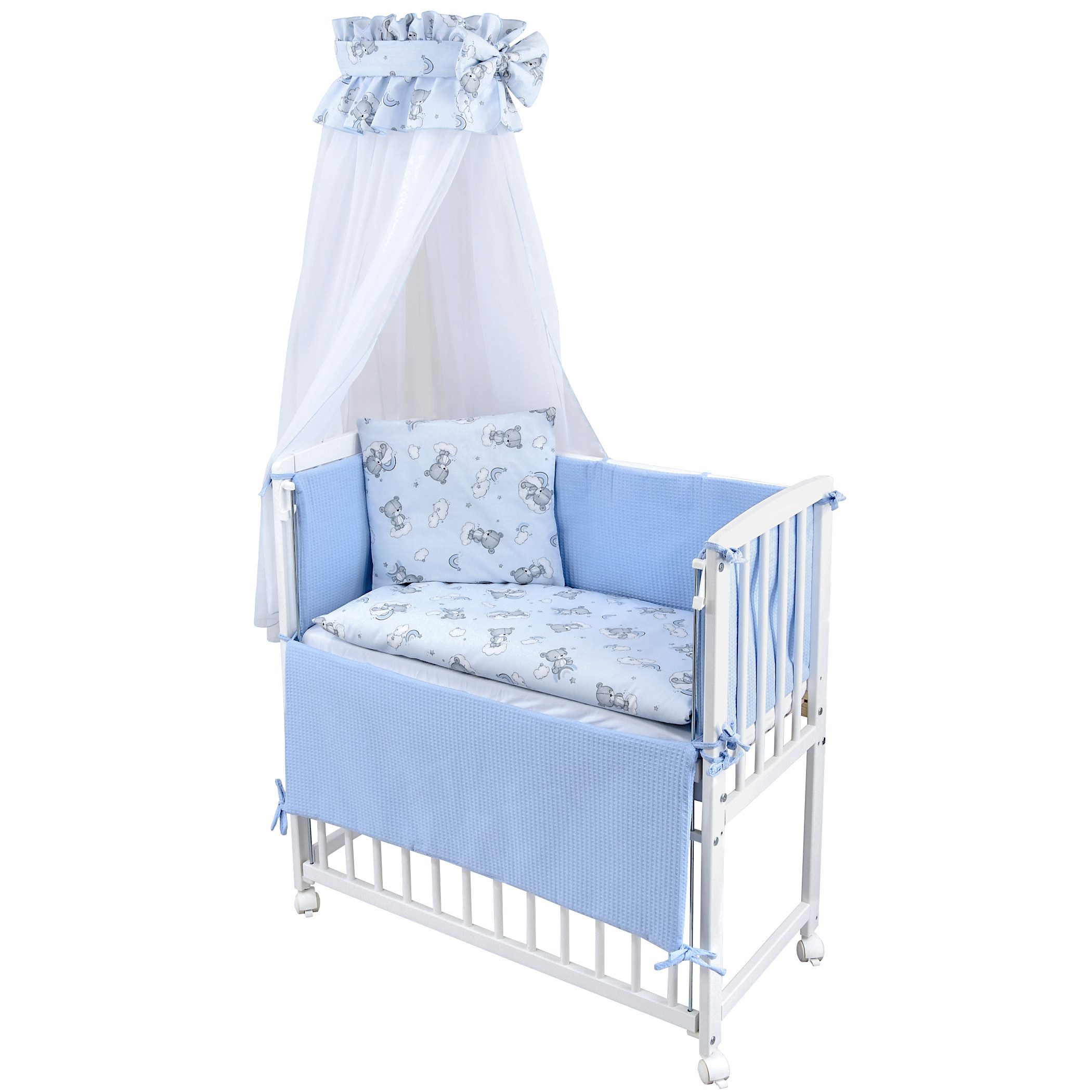 Beistellbett Babybett Waffelpique Bärchen Blau