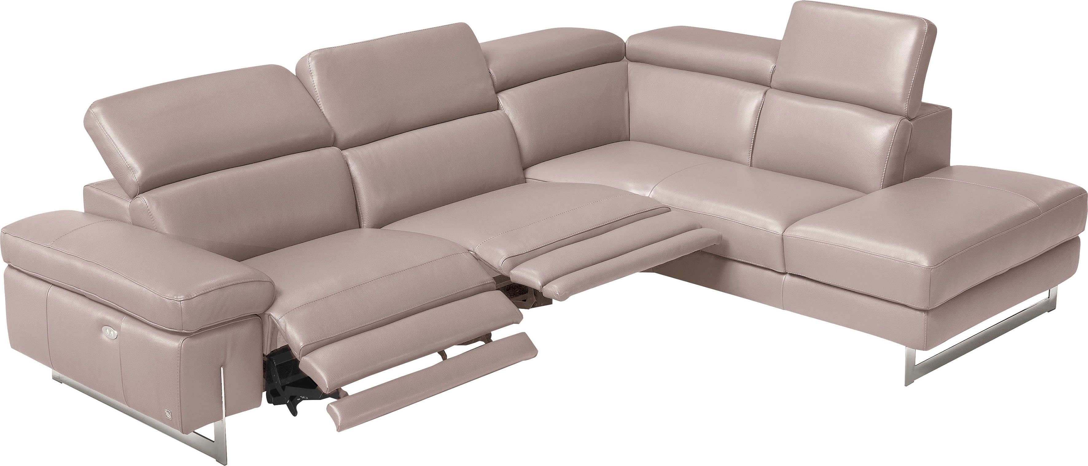 Egoitaliano Ecksofa Candice, elegant, edel und bequem, erstklassiger Sitzkomfort, L-Form, inkl. 2 elektrischer Relaxfunktionen, Bedienung über Taste an Armlehne