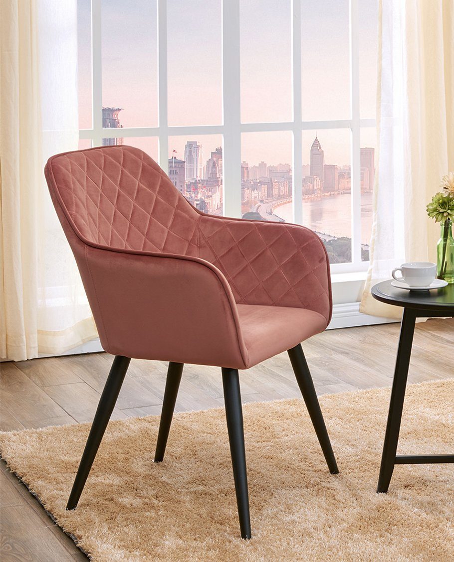 Esszimmerstuhl, oder Lederoptik Samt Stoff mit Sessel Armstuhl Esszimmerstuhl Metallbeine Duhome Stoff